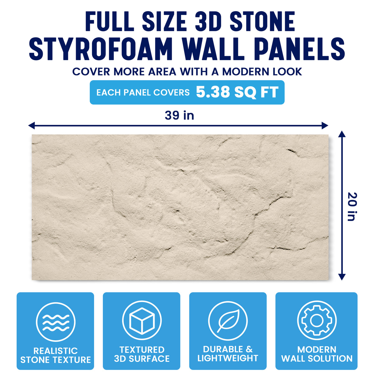 3D PU Stone Wall Panels, Cream, Styrofoam