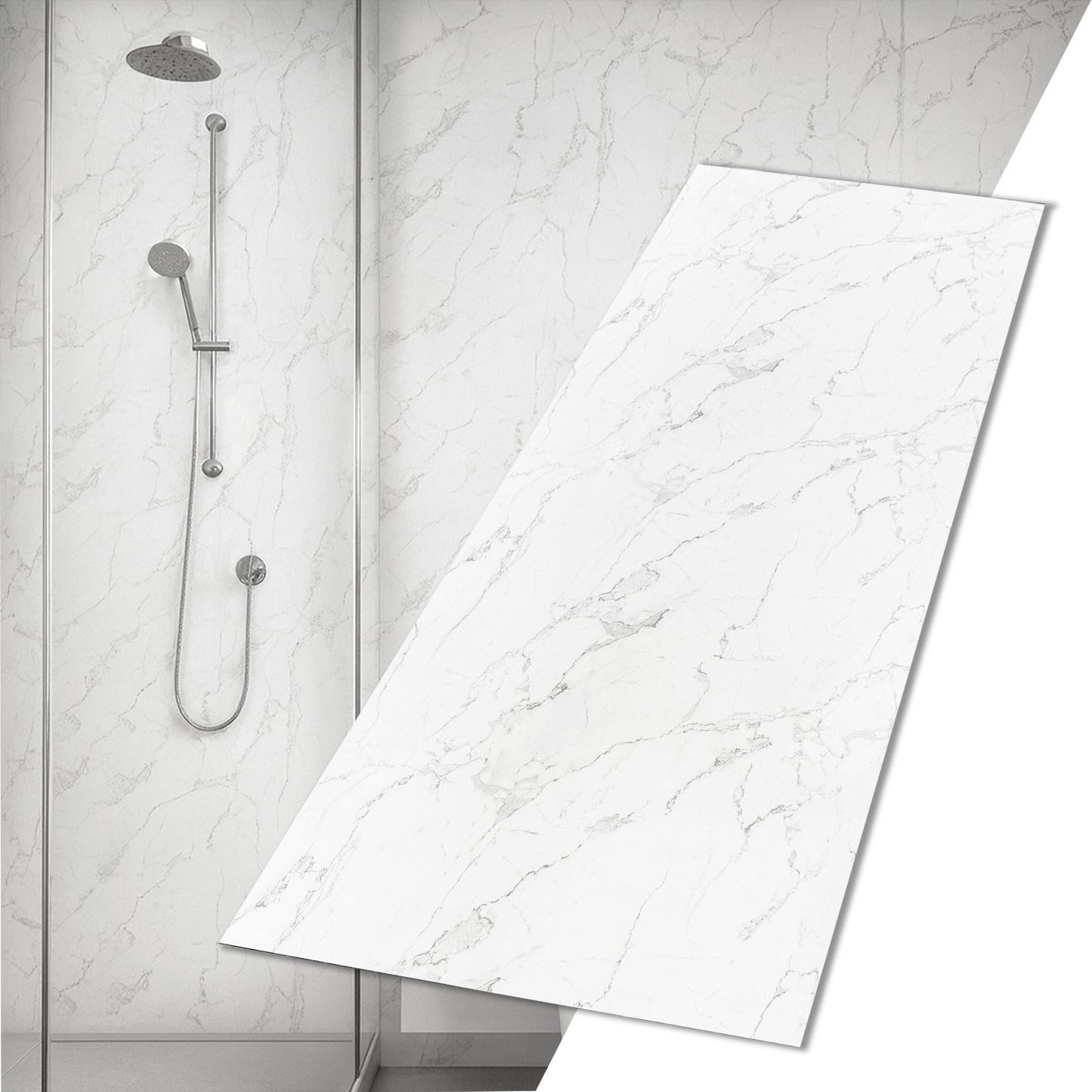 UV Marble Full Size Wall Panels 4ft x 9ft, High Gloss Panels - Backsplash, Bathroom, Accent Walls - White, Grey Veins