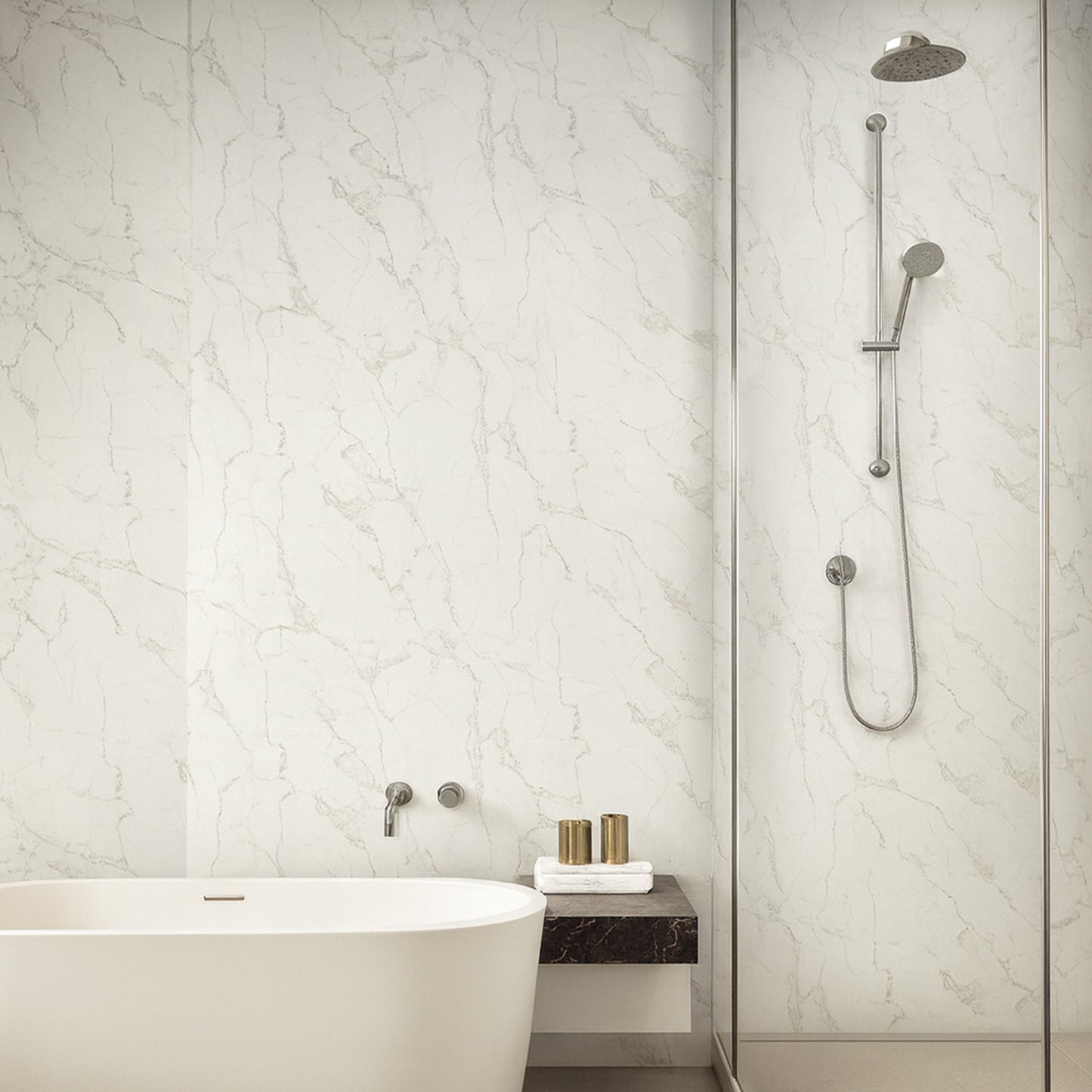 UV Marble Full Size Wall Panels 4ft x 9ft, High Gloss Panels - Backsplash, Bathroom, Accent Walls - White, Grey Veins