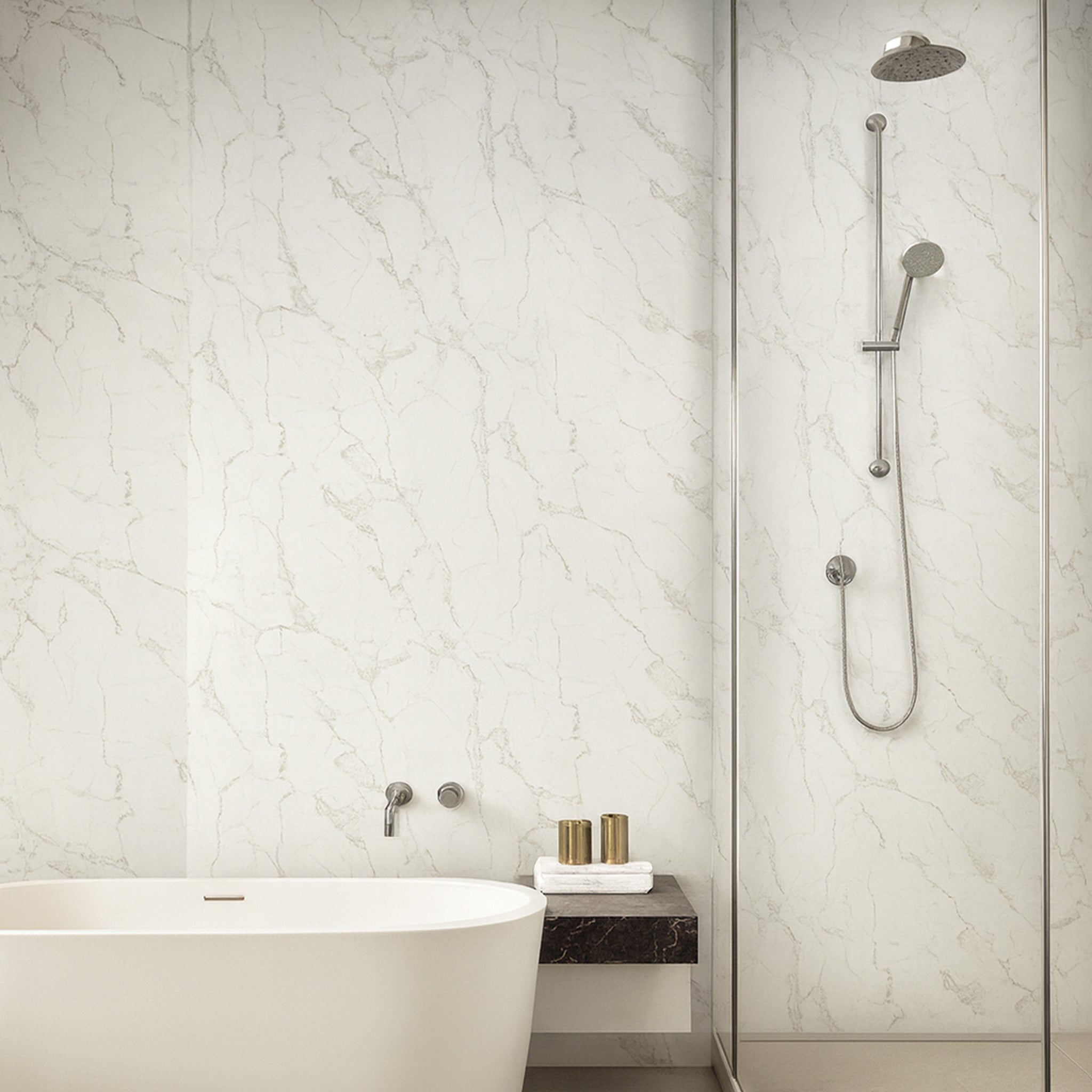 UV Marble Full Size Wall Panels 4ft x 9ft, High Gloss Panels - Backsplash, Bathroom, Accent Walls - White, Grey Veins