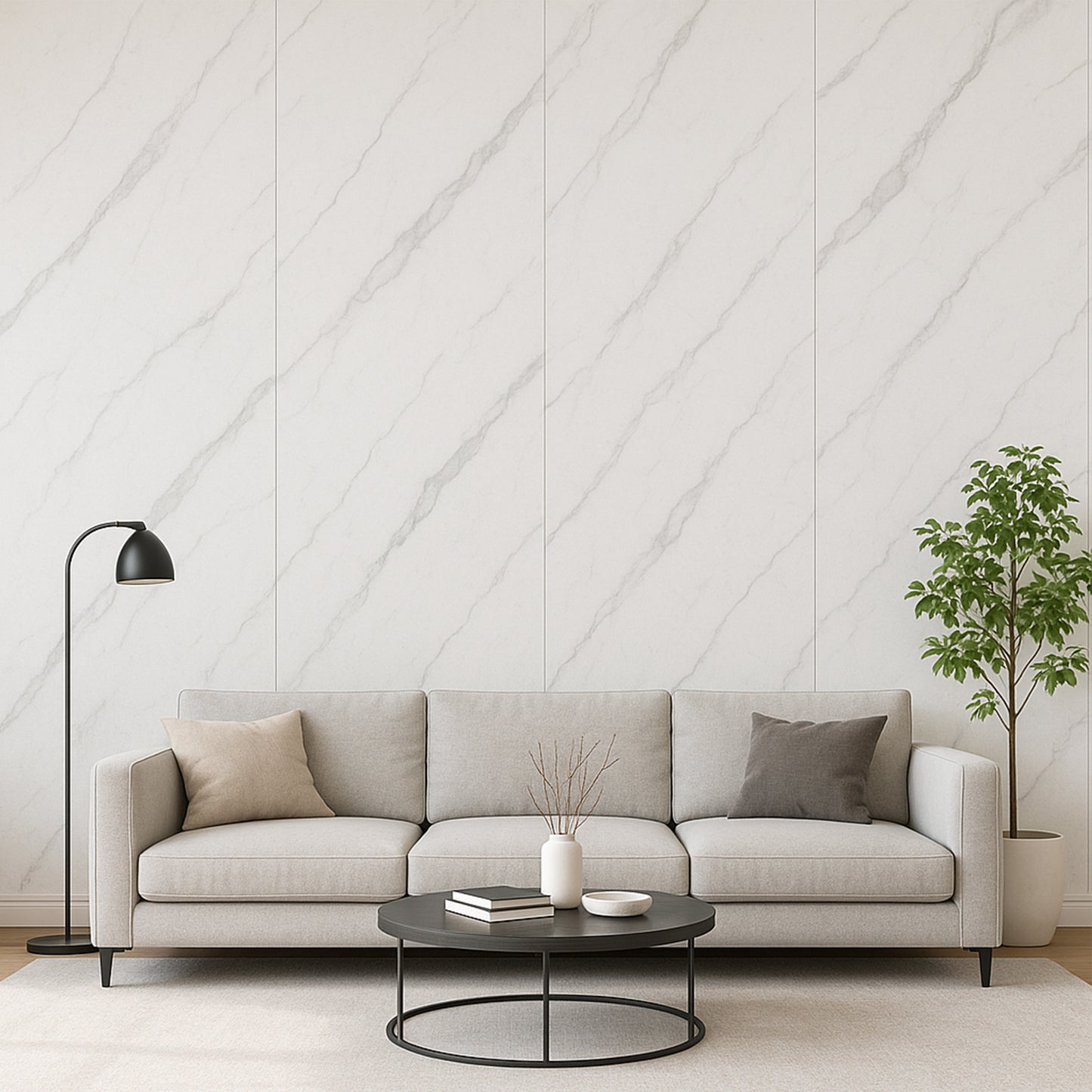 UV Marble Full Size Wall Panels 4ft x 9ft, High Gloss Panels - Backsplash, Bathroom, Accent Walls - Off-White, Grey Veins