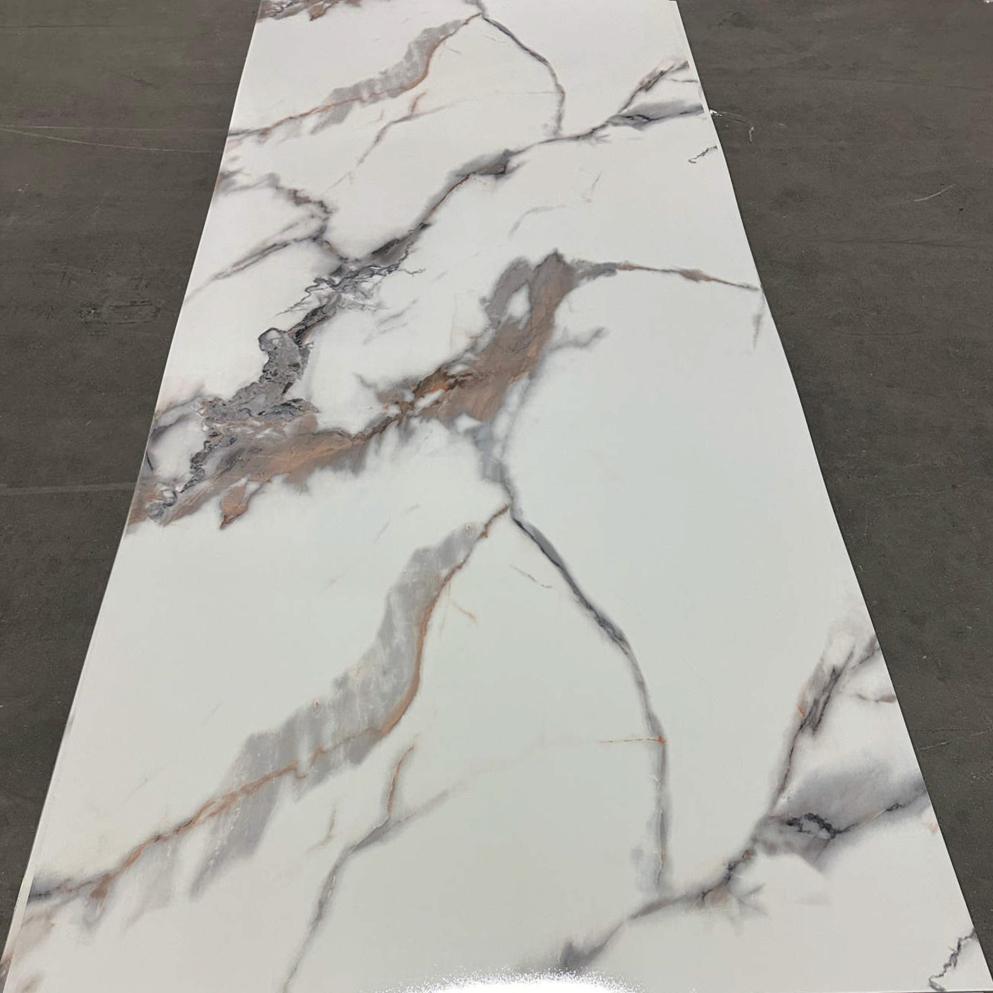 UV Marble Full Size Wall Panels 4ft x 9ft, High Gloss Panels - Backsplash, Bathroom, Accent Walls - White, Black and Gold Veins