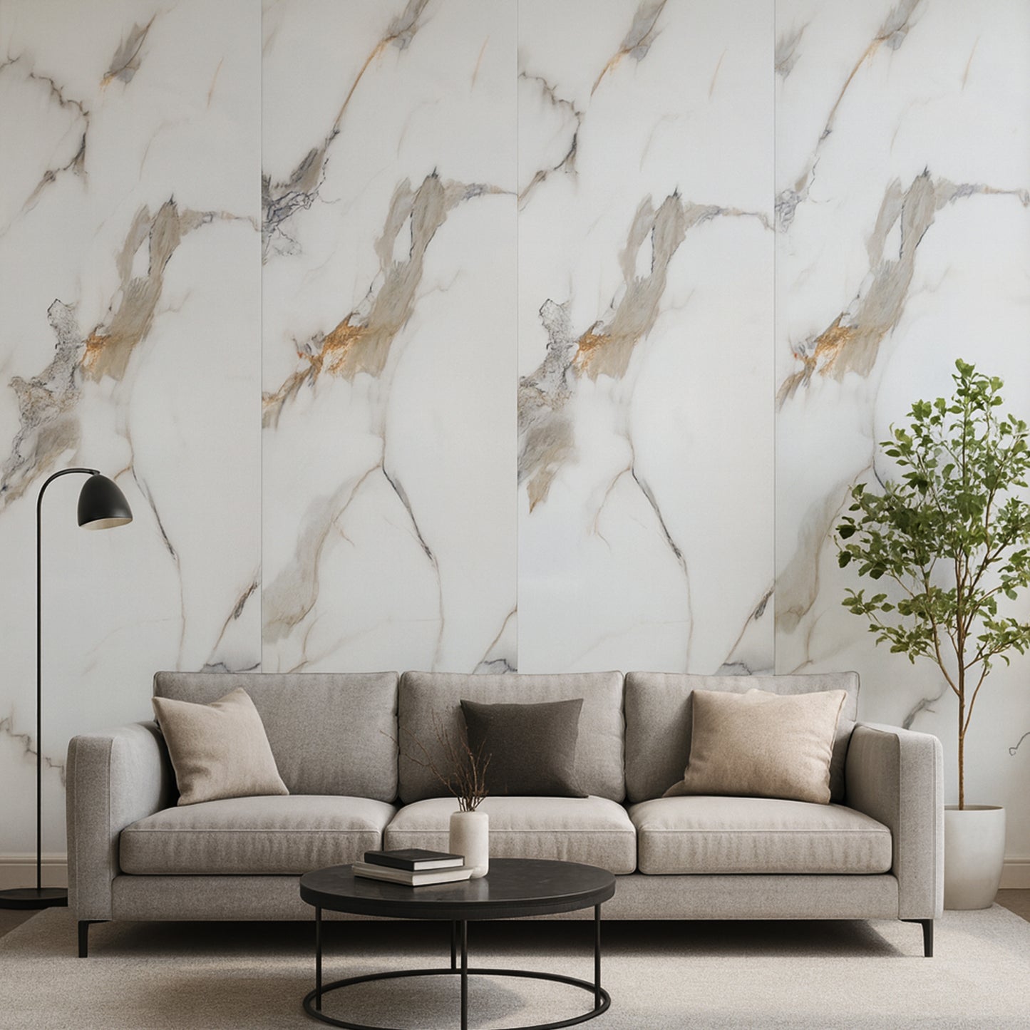 UV Marble Full Size Wall Panels 4ft x 9ft, High Gloss Panels - Backsplash, Bathroom, Accent Walls - White, Black and Gold Veins