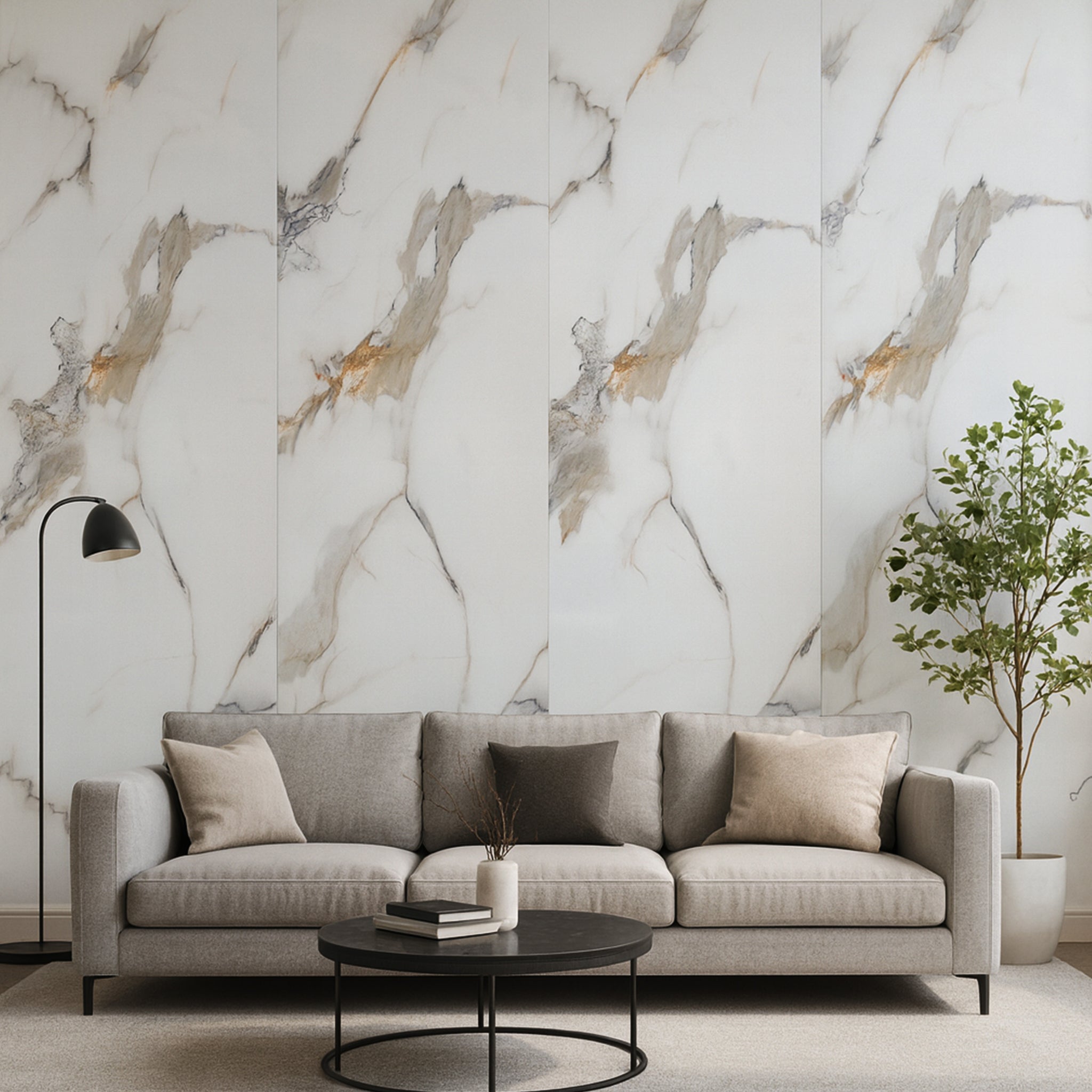 UV Marble Full Size Wall Panels 4ft x 9ft, High Gloss Panels - Backsplash, Bathroom, Accent Walls - White, Black and Gold Veins