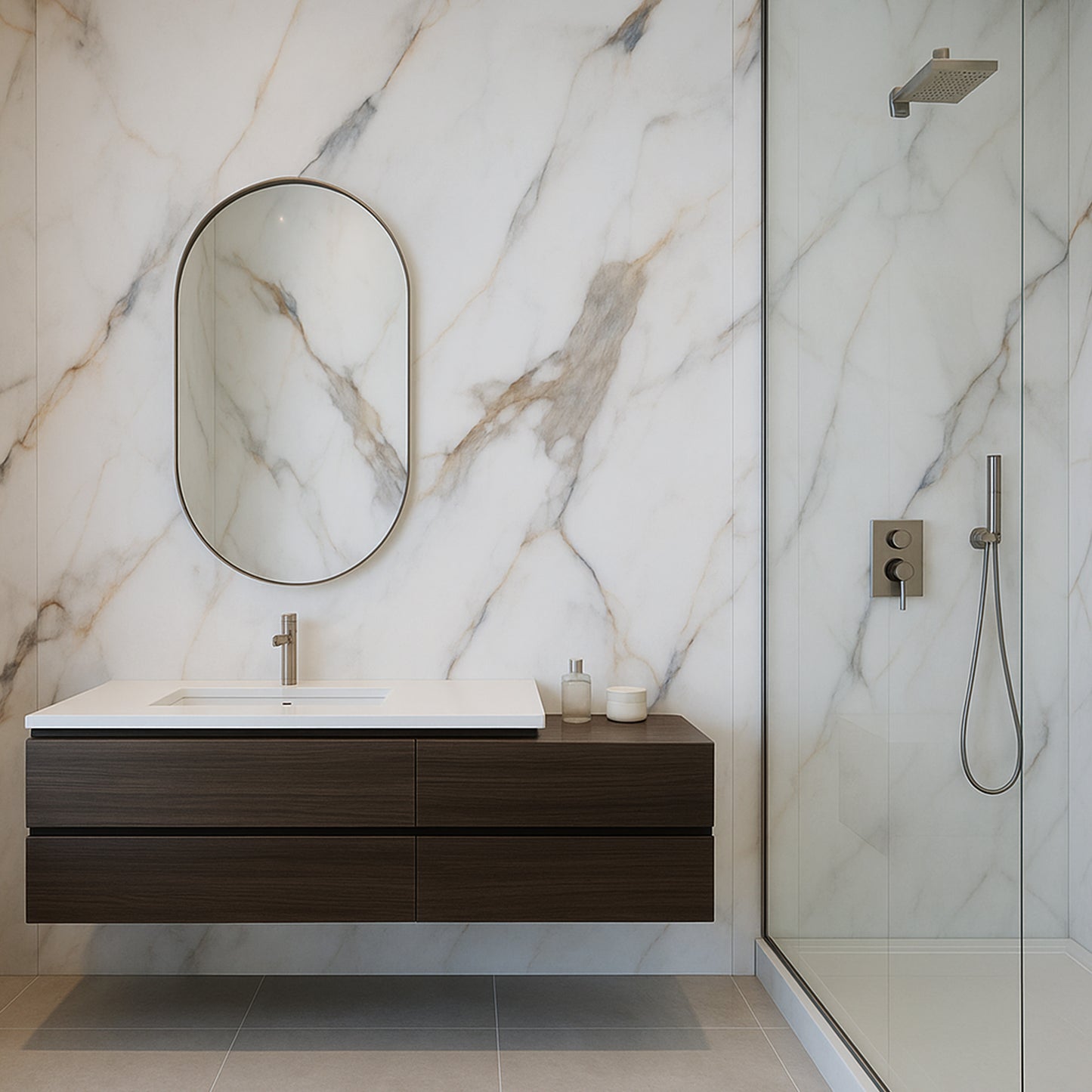 UV Marble Full Size Wall Panels 4ft x 9ft, High Gloss Panels - Backsplash, Bathroom, Accent Walls - White, Black and Gold Veins