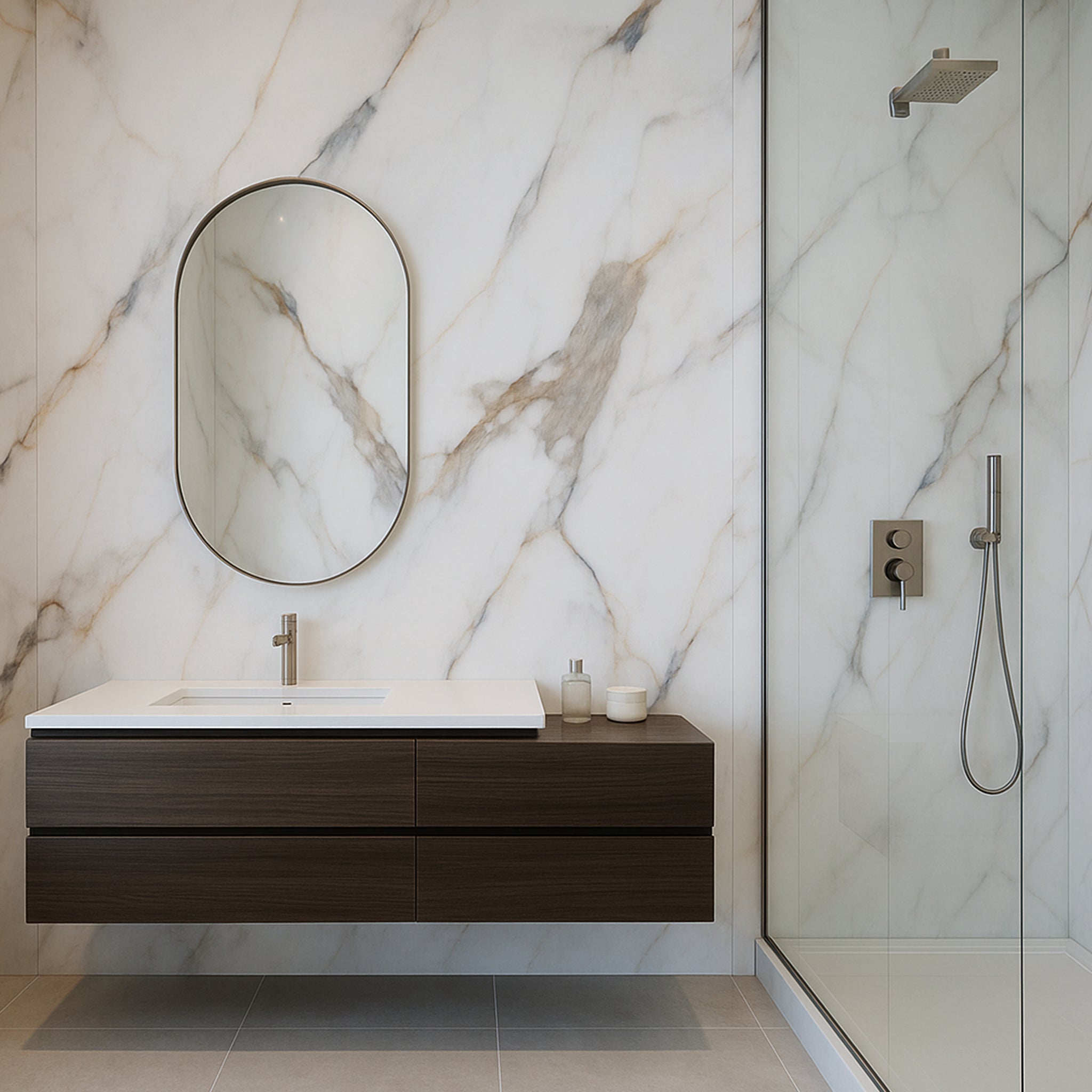 UV Marble Full Size Wall Panels 4ft x 9ft, High Gloss Panels - Backsplash, Bathroom, Accent Walls - White, Black and Gold Veins