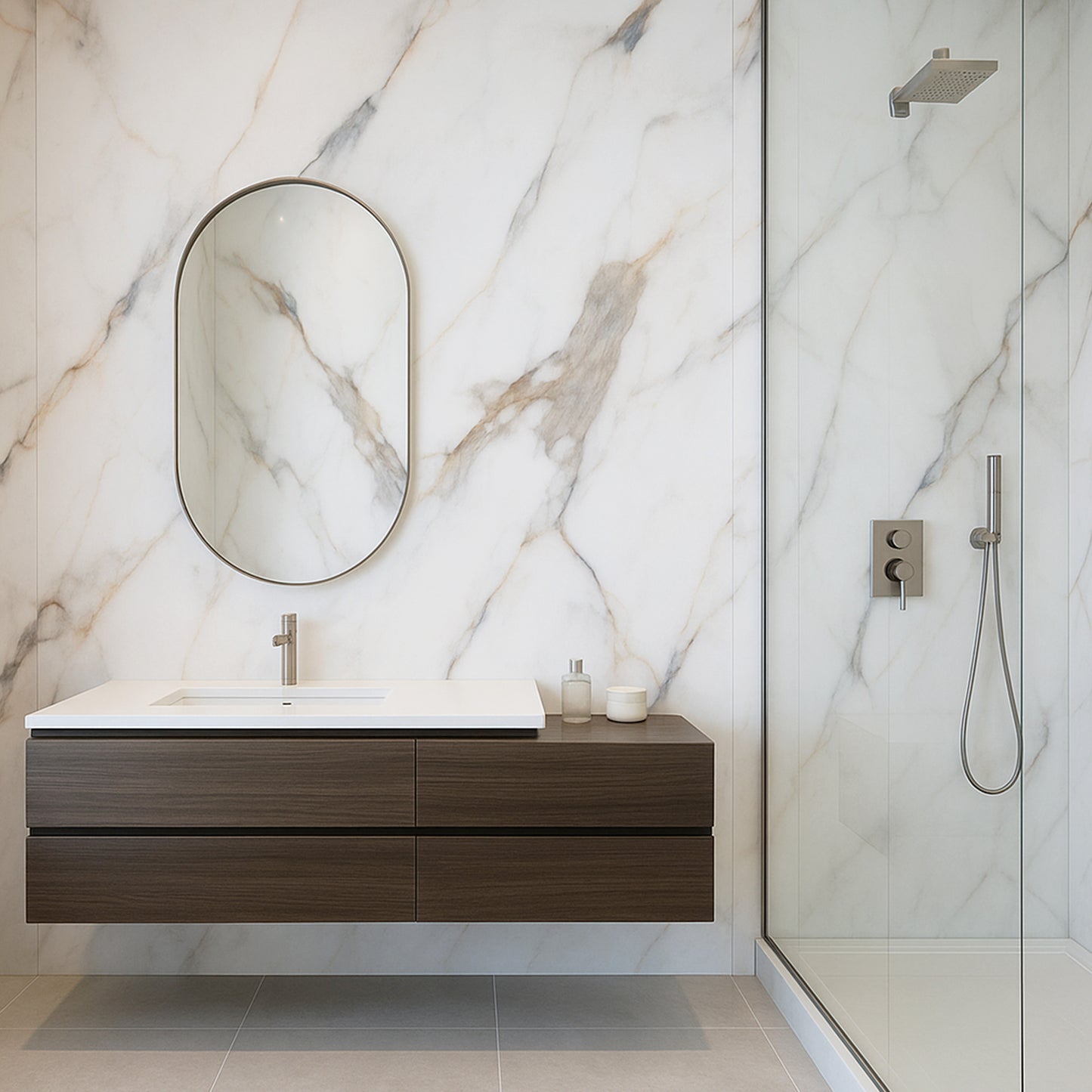 UV Marble Full Size Wall Panels 4ft x 9ft, High Gloss Panels - Backsplash, Bathroom, Accent Walls - White, Black and Gold Veins