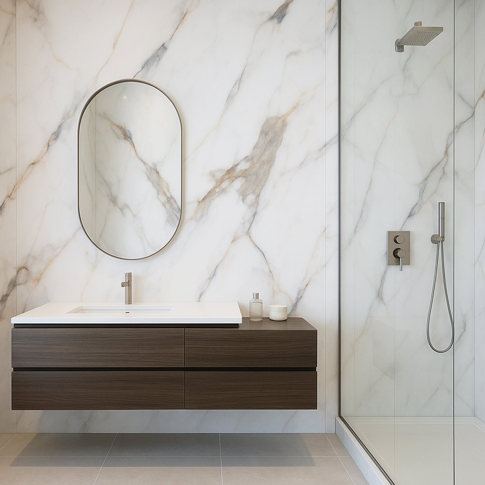 UV Marble Full Size Wall Panels 4ft x 9ft, High Gloss Panels - Backsplash, Bathroom, Accent Walls - White, Black and Gold Veins