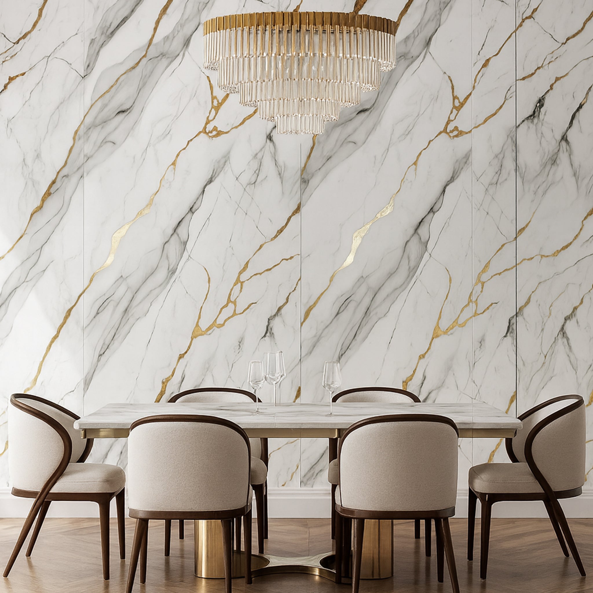 UV Marble Full Size Wall Panels 4ft x 9ft, High Gloss Panels - Backsplash, Bathroom, Accent Walls - White, Grey, Gold Veins