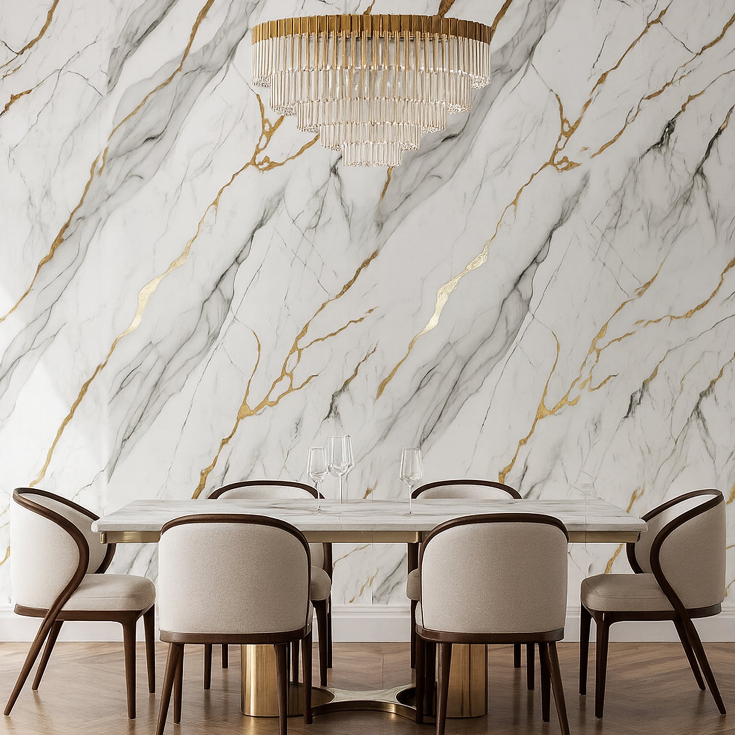 UV Marble Full Size Wall Panels 4ft x 9ft, High Gloss Panels - Backsplash, Bathroom, Accent Walls - White, Grey, Gold Veins
