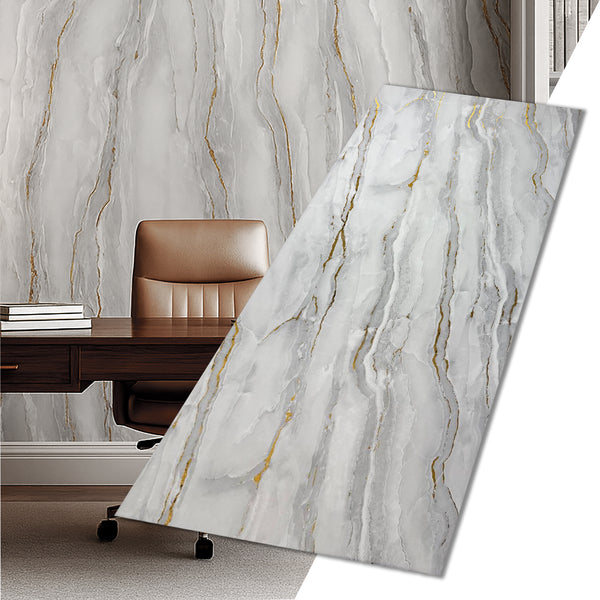 UV Marble Full Size Wall Panels 4ft x 9ft, High Gloss Panels - Backsplash, Bathroom, Accent Walls - Grey, Gold Veins