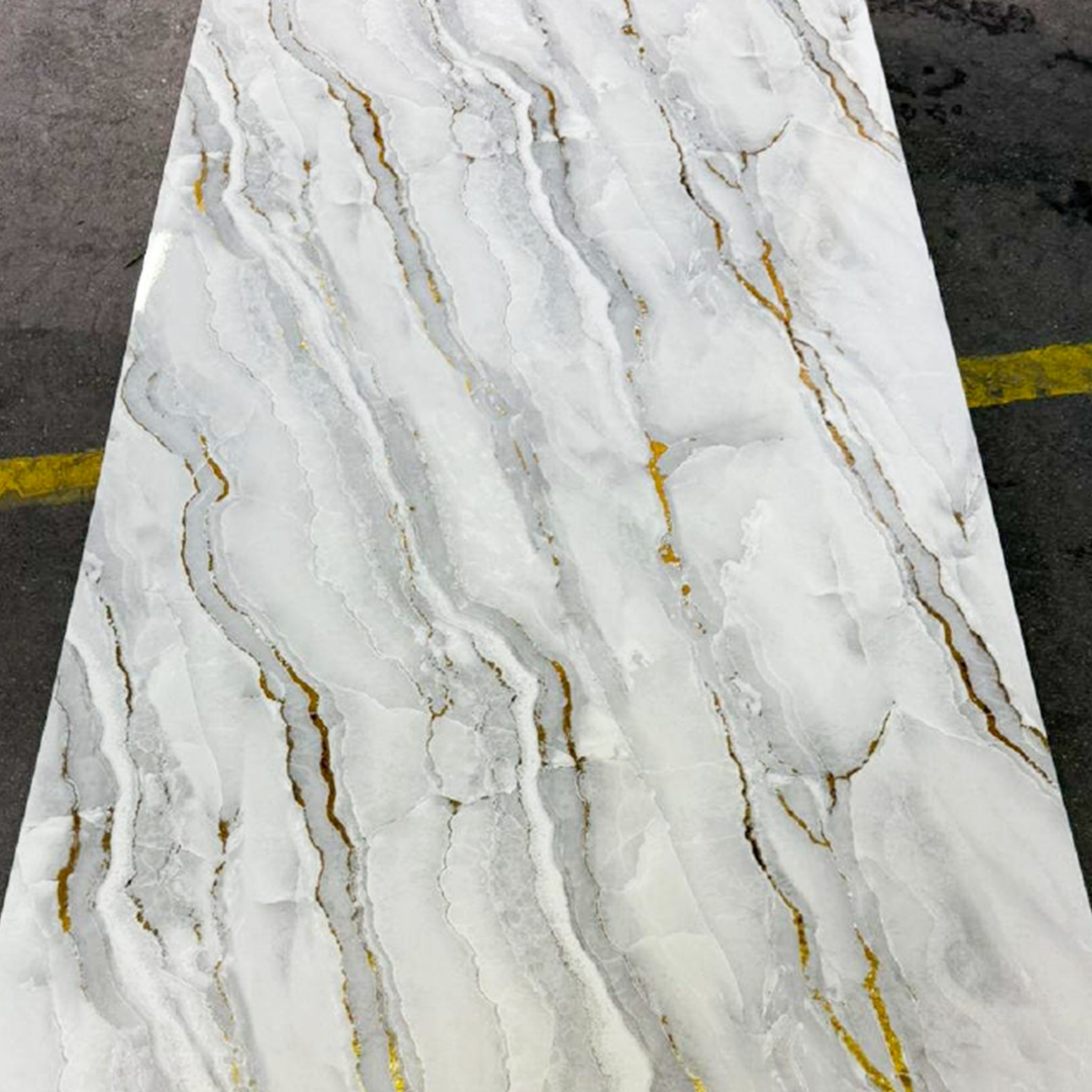 UV Marble Full Size Wall Panels 4ft x 9ft, High Gloss Panels - Backsplash, Bathroom, Accent Walls - Grey, Gold Veins
