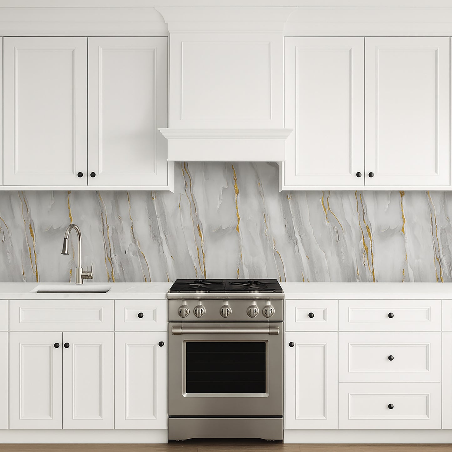 UV Marble Full Size Wall Panels 4ft x 9ft, High Gloss Panels - Backsplash, Bathroom, Accent Walls - Grey, Gold Veins