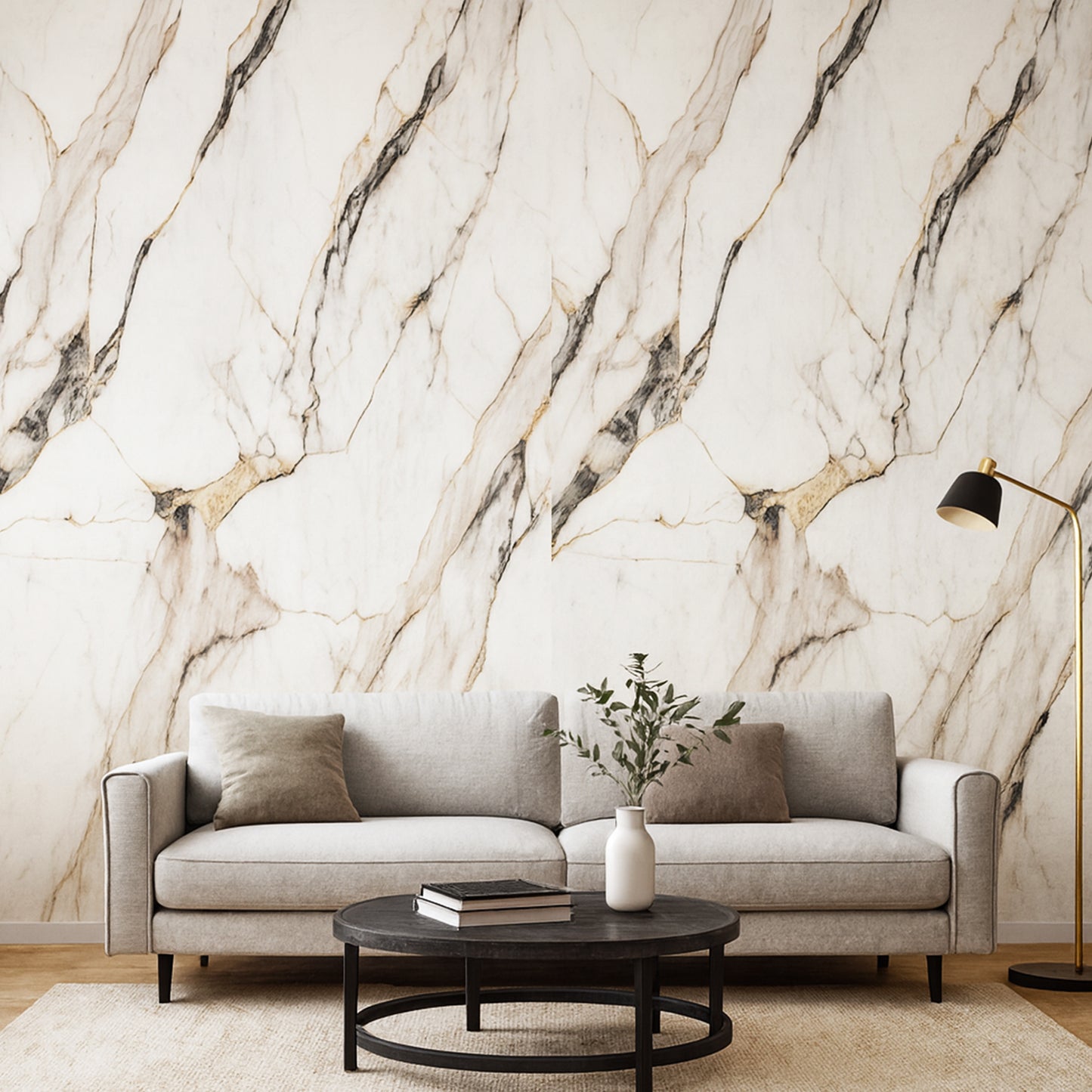 UV Marble Full Size Wall Panels 4ft x 9ft, High Gloss Panels - Backsplash, Bathroom, Accent Walls - Off-White, Grey and Gold Veins