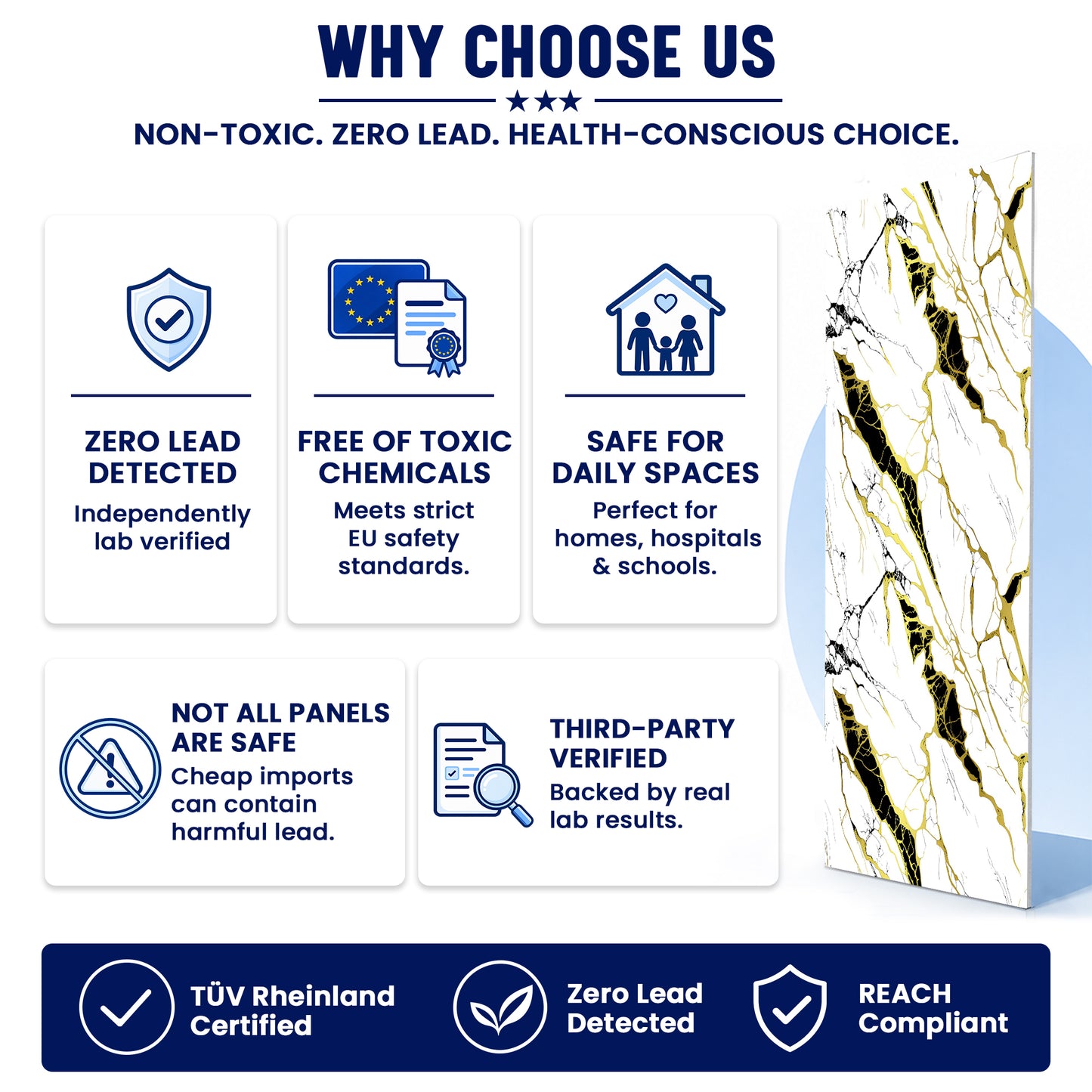 UV Marble Full Size Wall Panels 4ft x 9ft, High Gloss Panels - Backsplash, Bathroom, Accent Walls - White, Gold and Black Veins