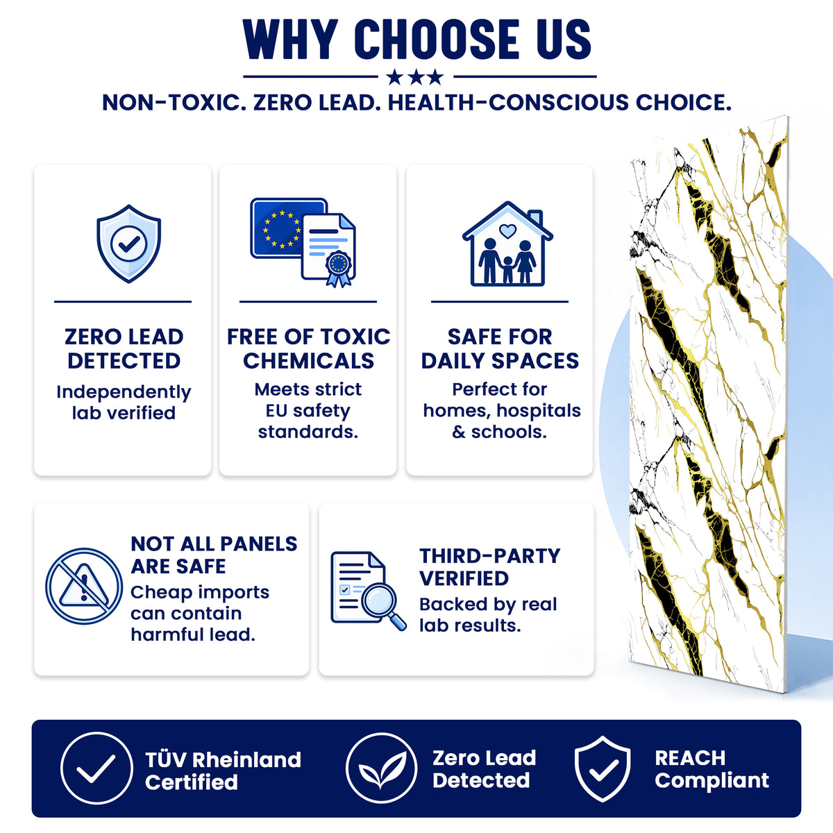UV Marble Full Size Wall Panels 4ft x 9ft, High Gloss Panels - Backsplash, Bathroom, Accent Walls - White, Gold and Black Veins