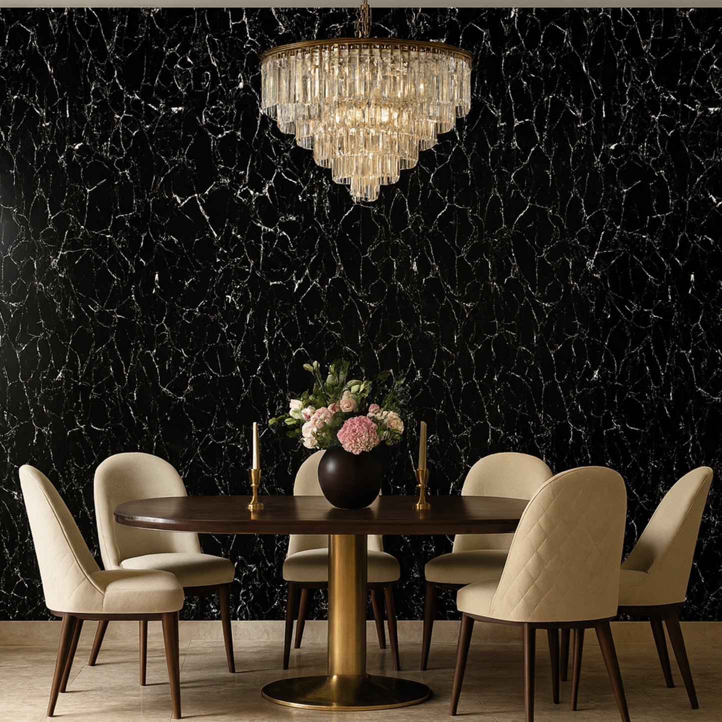 UV Marble Full Size Wall Panels 4ft x 9ft, High Gloss Panels - Backsplash, Bathroom, Accent Walls - Black, White Veins