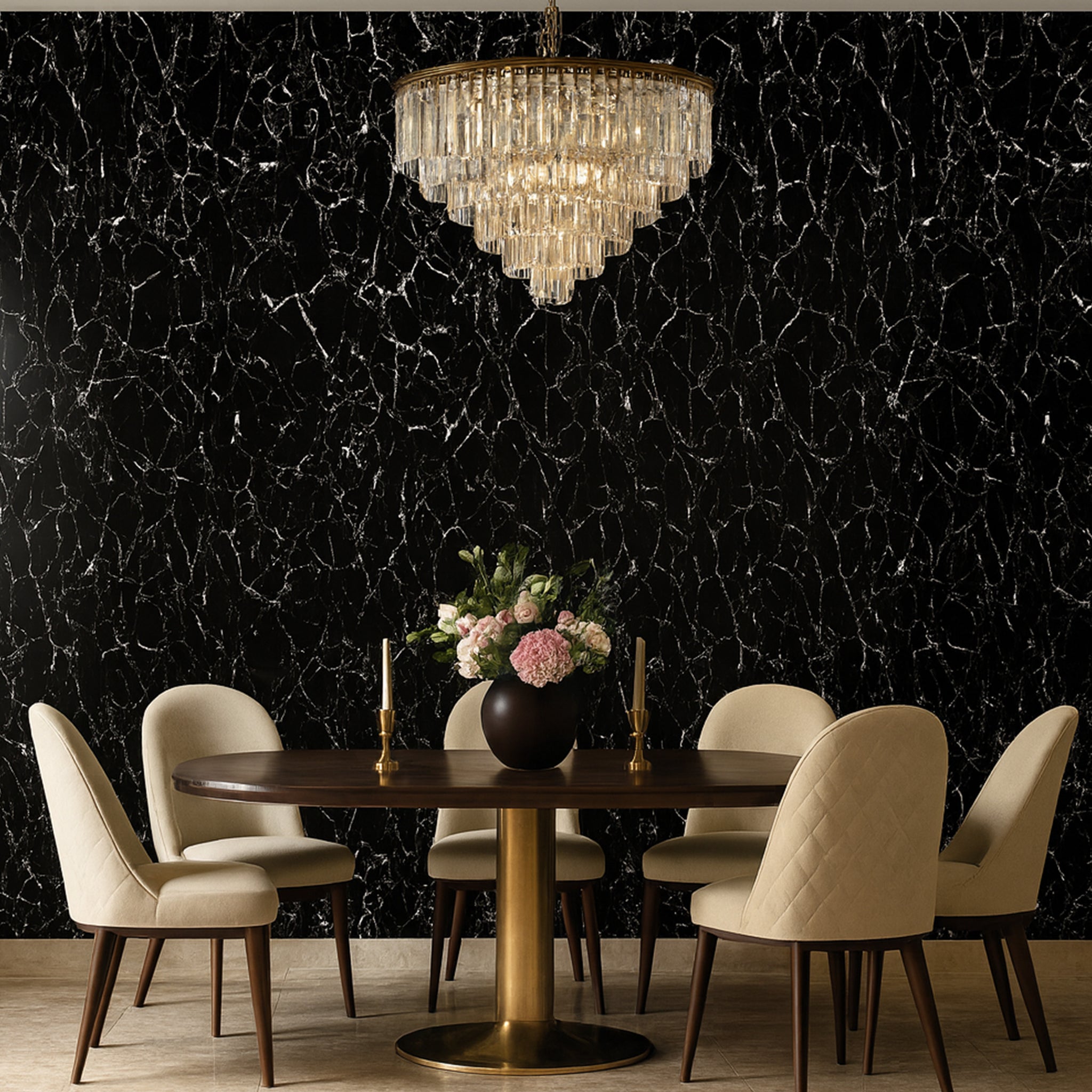 UV Marble Full Size Wall Panels 4ft x 9ft, High Gloss Panels - Backsplash, Bathroom, Accent Walls - Black, White Veins