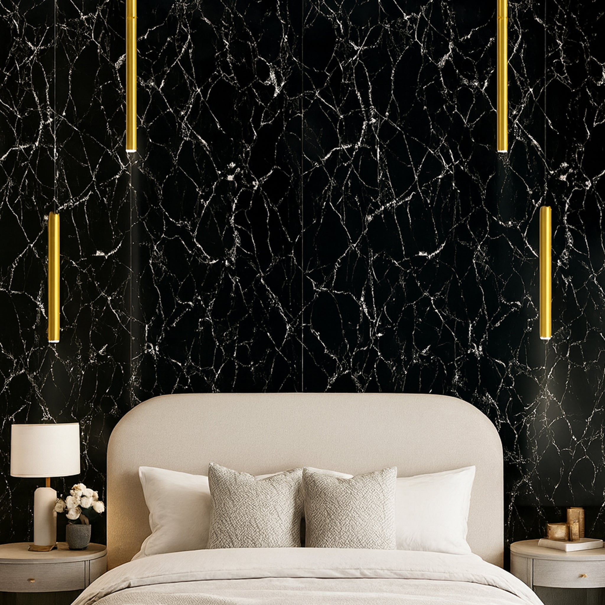UV Marble Full Size Wall Panels 4ft x 9ft, High Gloss Panels - Backsplash, Bathroom, Accent Walls - Black, White Veins