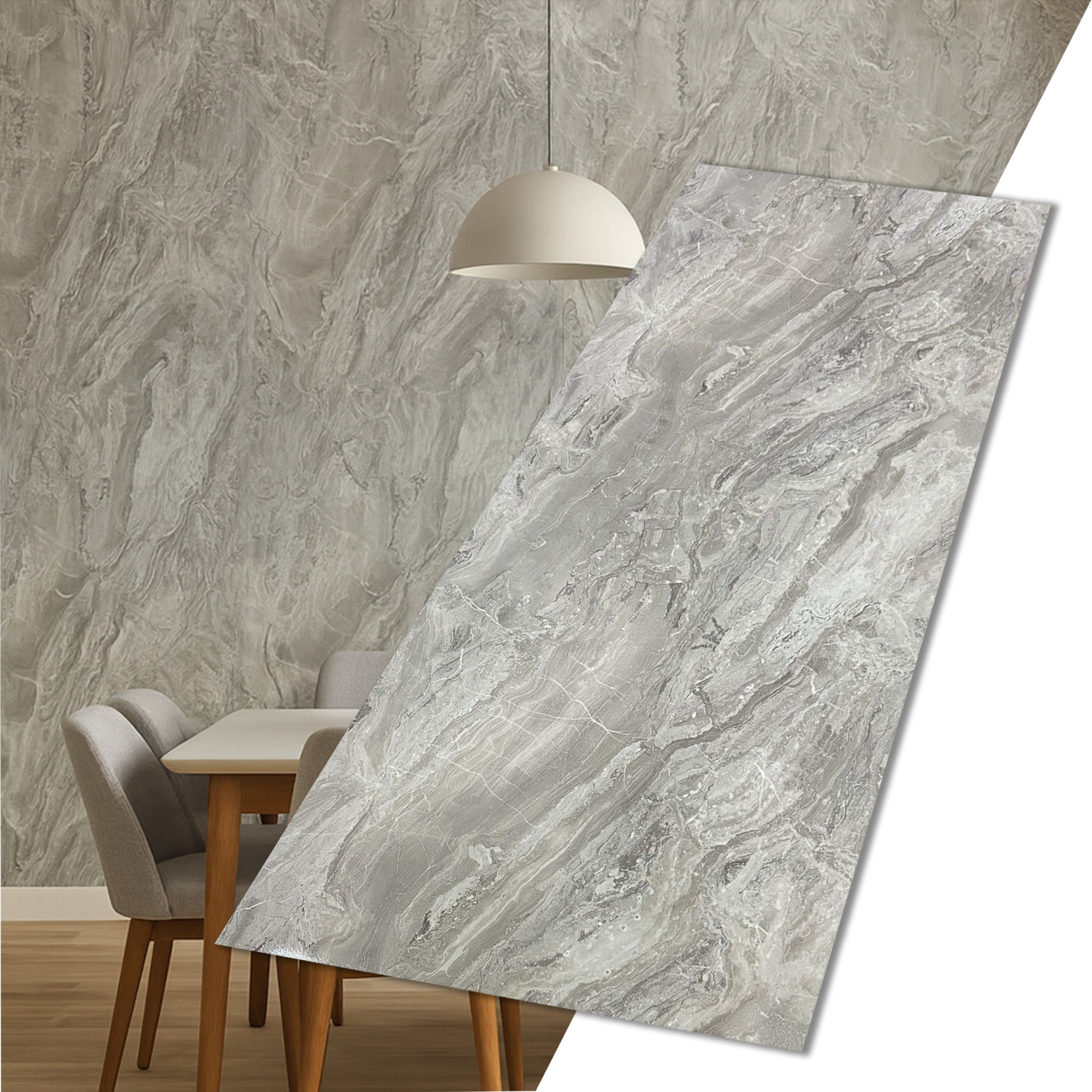 UV Marble Full Size Wall Panels 4ft x 9ft, High Gloss Panels - Backsplash, Bathroom, Accent Walls - Grey, Dark Veins