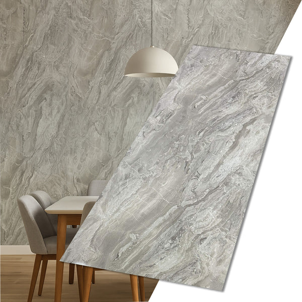 UV Marble Full Size Wall Panels 4ft x 9ft, High Gloss Panels - Backsplash, Bathroom, Accent Walls - Grey, Dark Veins
