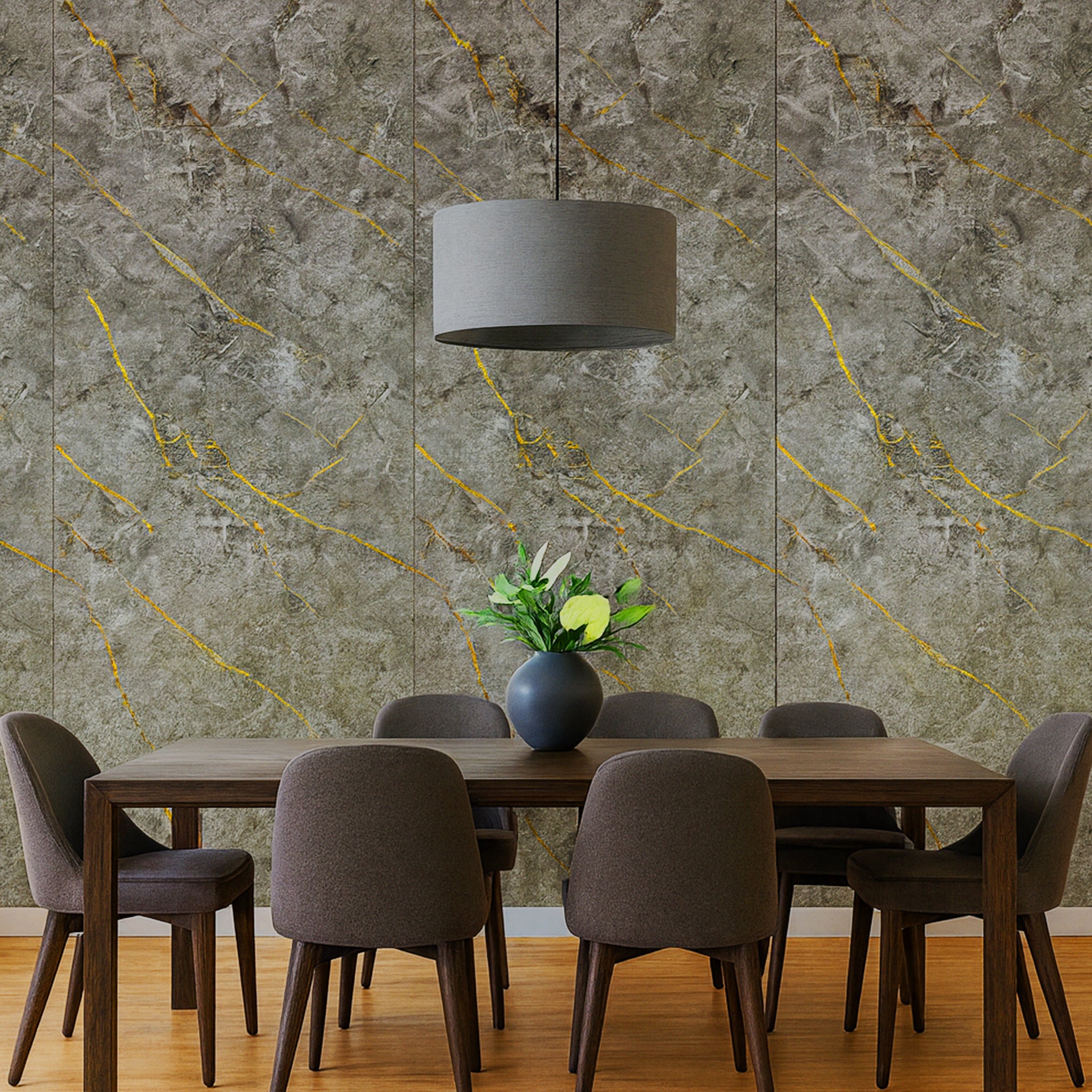 UV Marble Full Size Wall Panels 4ft x 9ft, High Gloss Panels - Backsplash, Bathroom, Accent Walls - Grey, Gold Veins