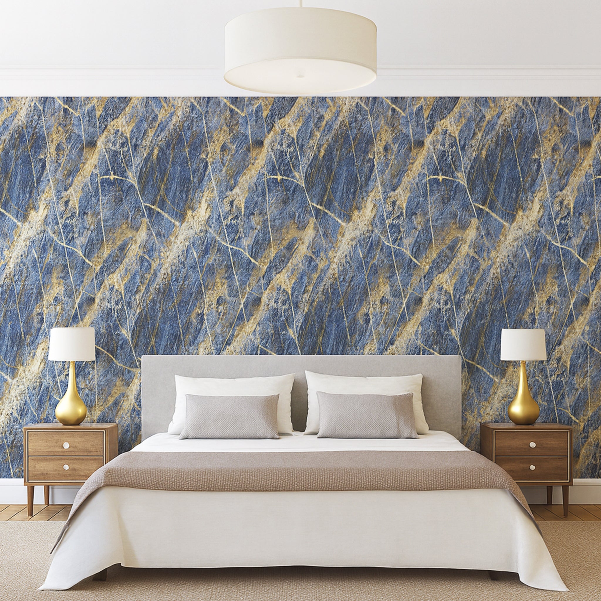UV Marble Full Size Wall Panels 4ft x 9ft, High Gloss Panels - Backsplash, Bathroom, Accent Walls - Blue, Gold Veins
