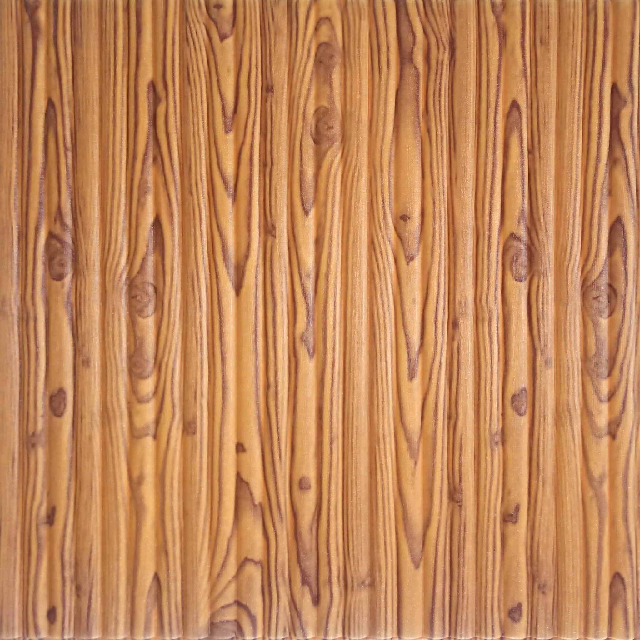 Brown, Orange Faux Wood 3D Wall Panel, Peel and Stick Wall Sticker, Self Adhesive Foam Wallpaper Wall Paneling Decor, 2.3ft X 2.3ft, 5.29 sq ft each - Single