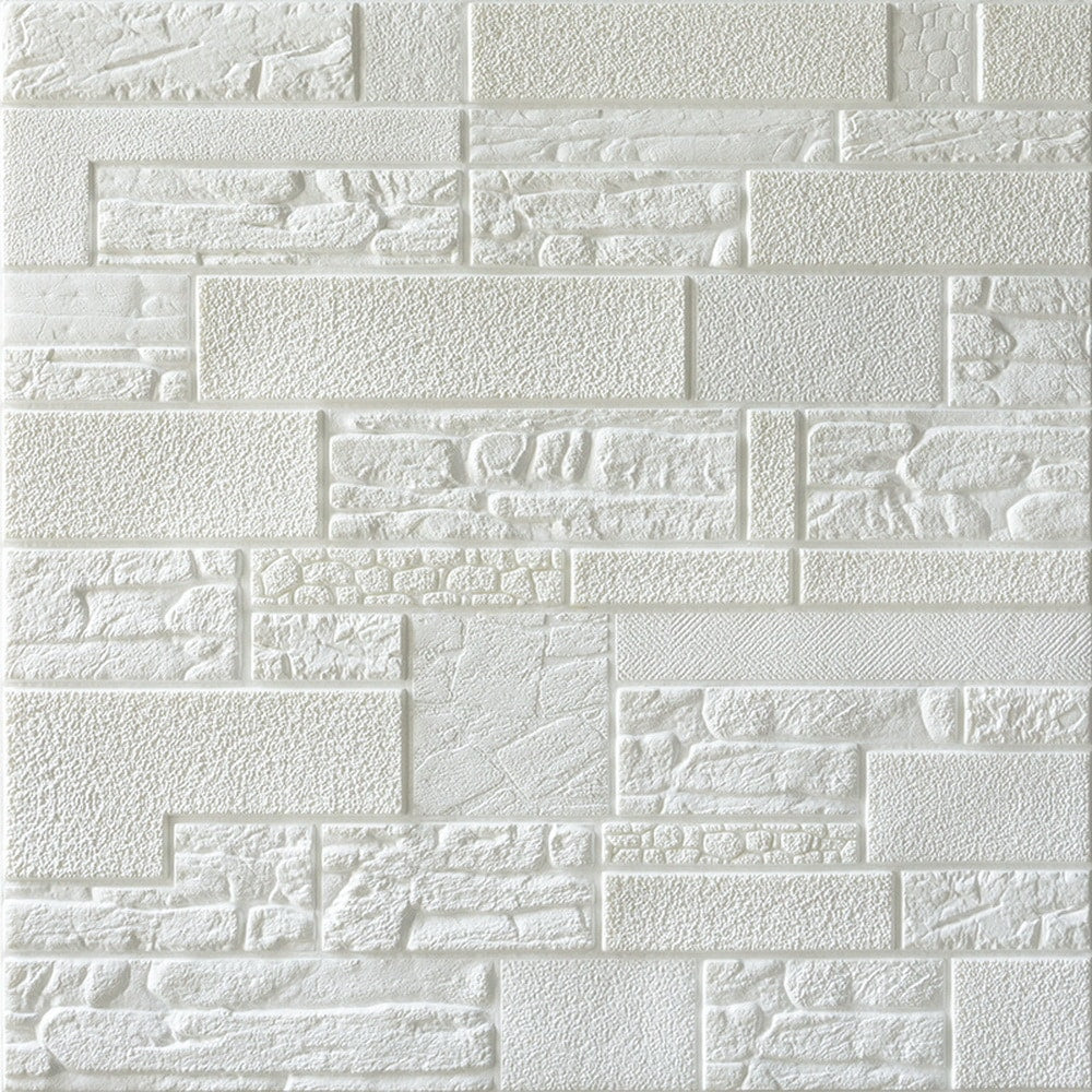 Off White Faux Bricks, Stones 3D Wall Panel, Peel and Stick Wall Sticker, Self Adhesive Foam Wallpaper Wall Paneling Decor, 2.3ft X 2.3ft, 5.29 sq ft each