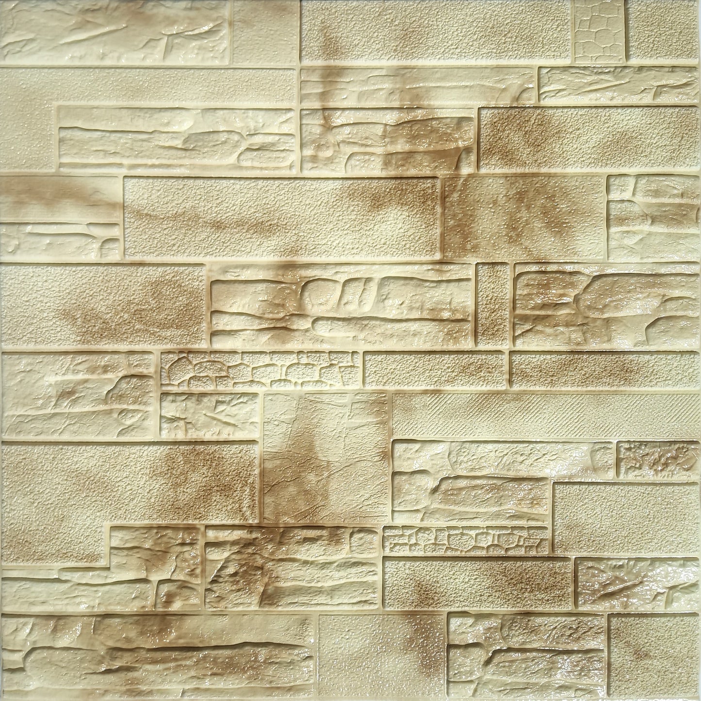 Beige, Brown Faux Bricks, Stones 3D Wall Panel, Peel and Stick Wall Sticker, Self Adhesive Foam Wallpaper Wall Paneling Decor, 2.3ft X 2.3ft, 5.29 sq ft each - Single