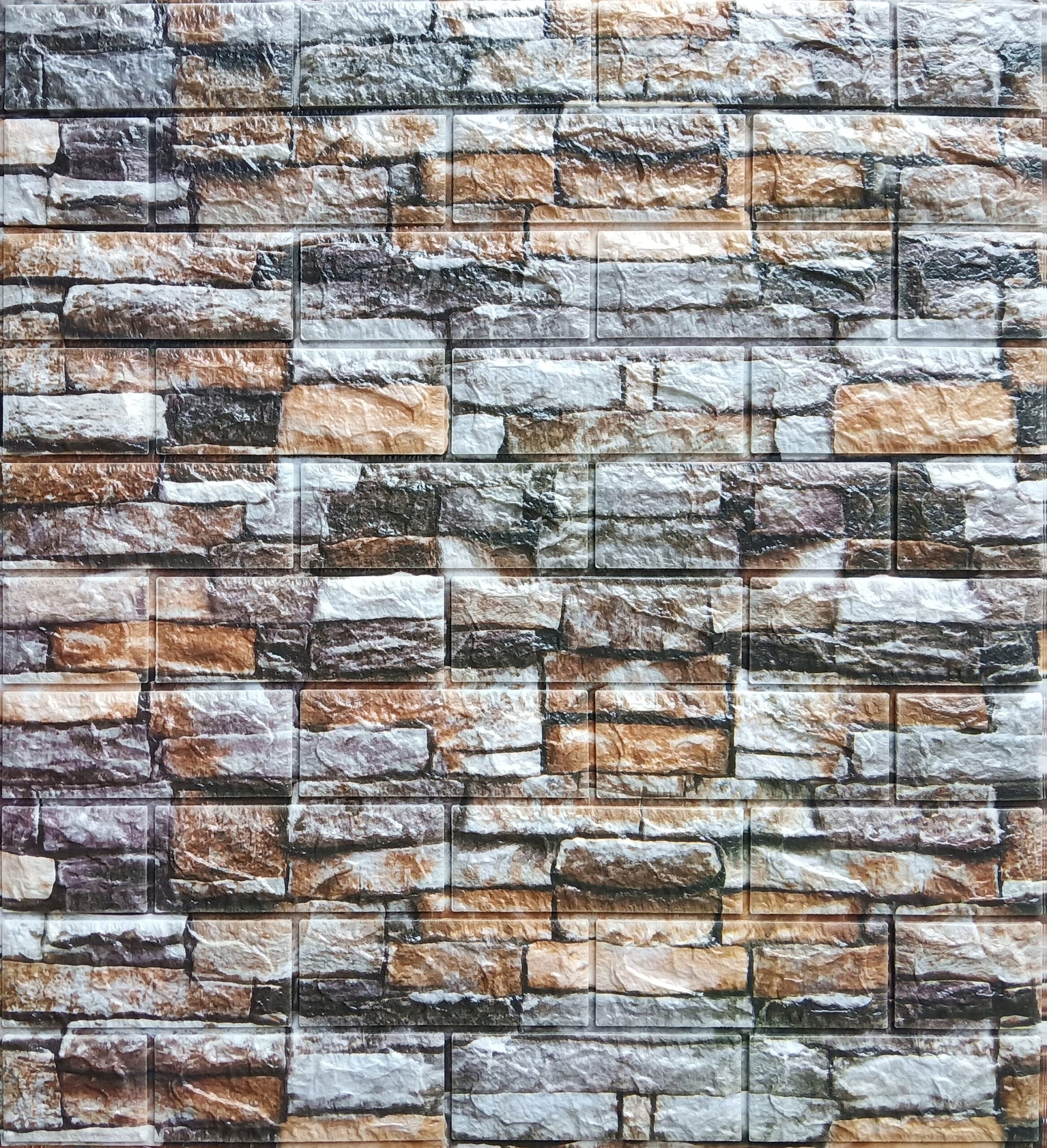 Multicolored Faux Bricks, Stones 3D Wall Panel, Peel and Stick Wall Sticker, Self Adhesive Foam Wallpaper Wall Paneling Decor, 2.3ft X 2.3ft, 5.29 sq ft each - Single