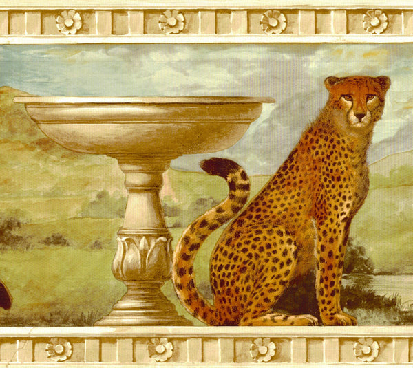 Prepasted Wallpaper Border - Animals Beige, Brown Cheetah, Leopard Wall Border Retro Design, 15 ft x 8 in (4.57m x 20.32cm)
