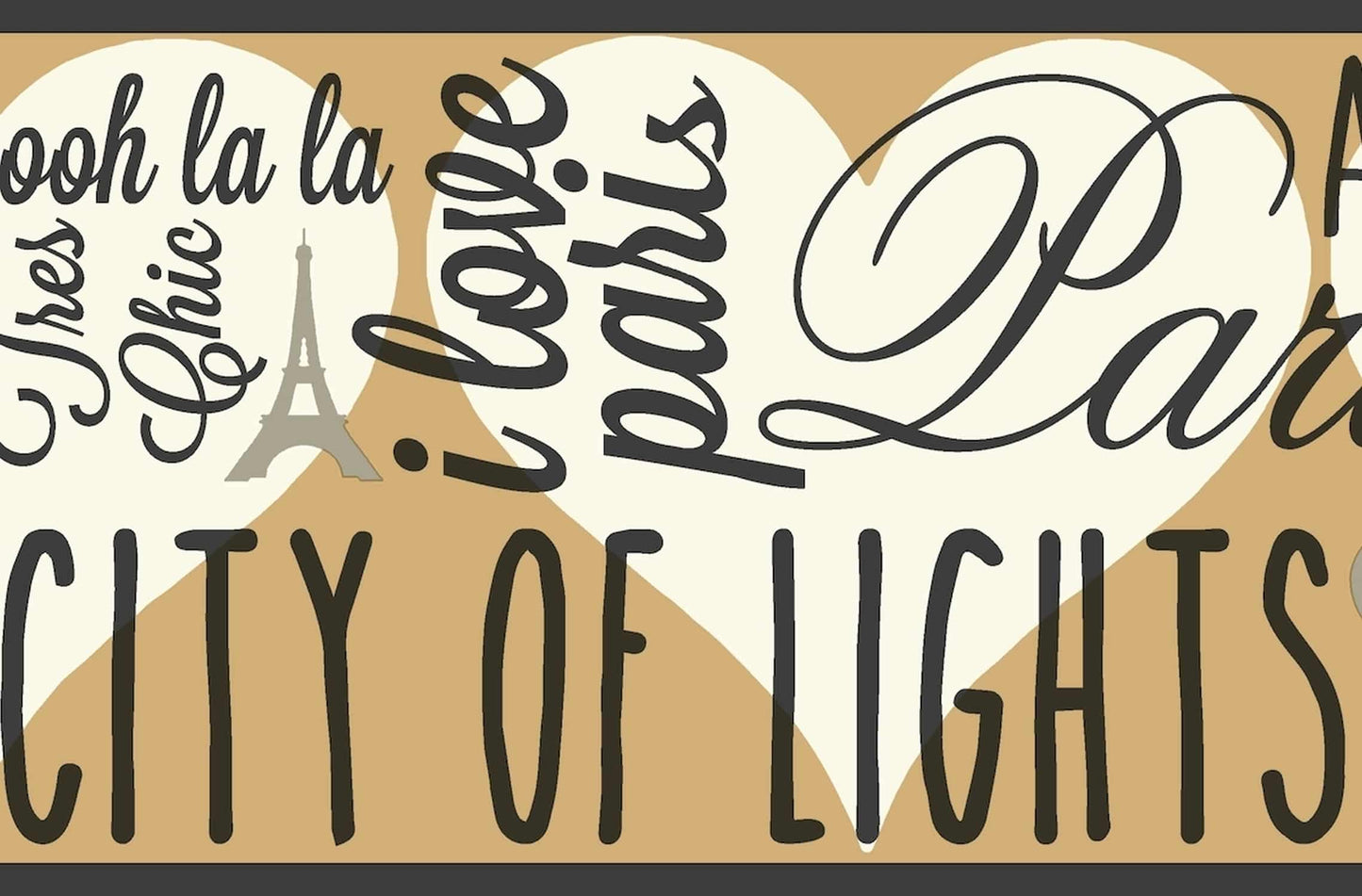 Prepasted Wallpaper Border - Paris City of Lights Brown, Black, Beige, Silver Wall Border Retro Design, Roll 15 ft X 6.75 in (4.57m X 17.15cm)