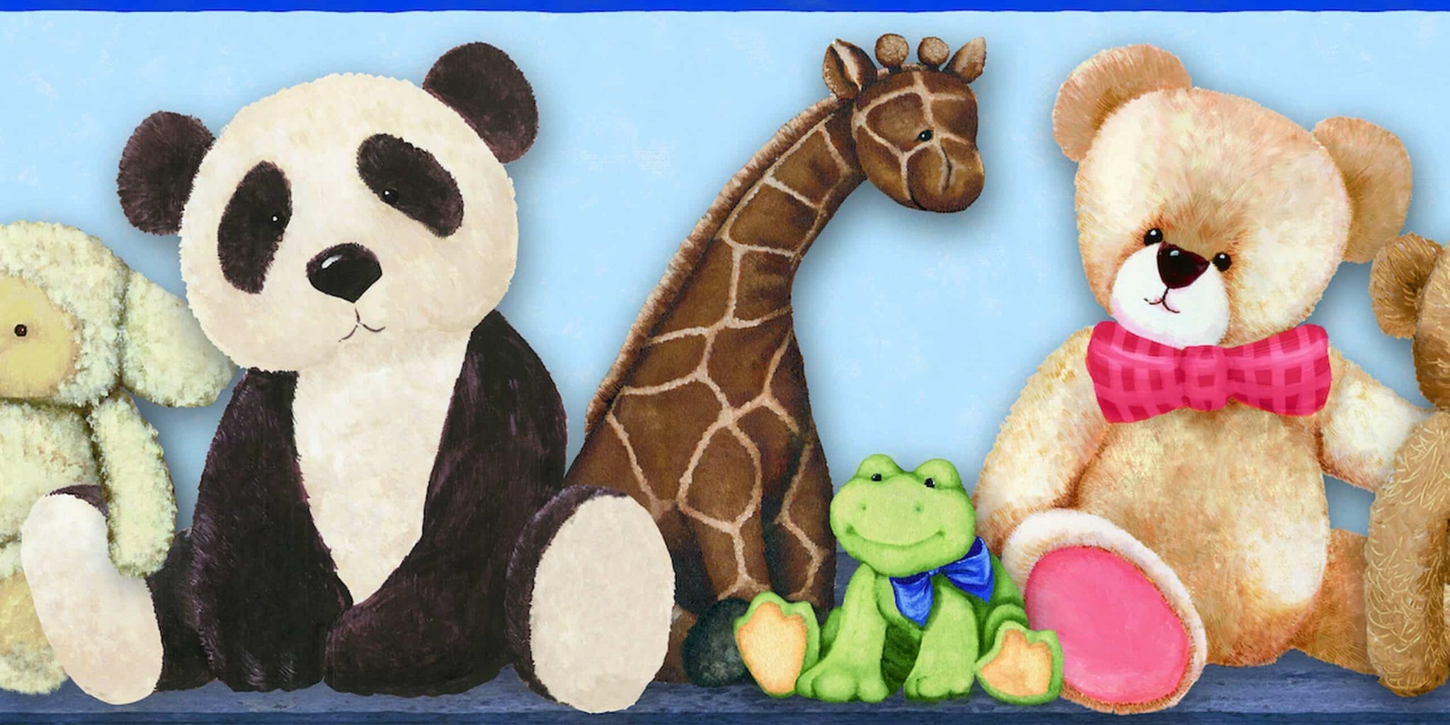 Prepasted Wallpaper Border - Kids Teddy Bear and Animals Brown, Red, Blue Wall Border Retro Design, Roll 15 ft X 9 in (4.57m X 22.86cm)