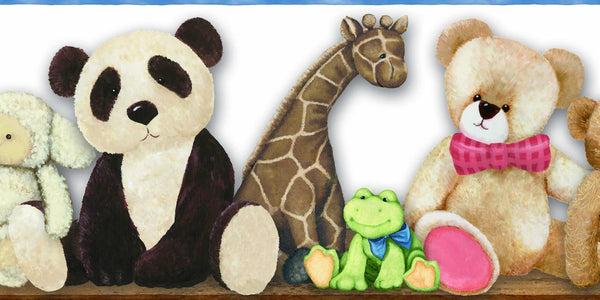 Prepasted Wallpaper Border - Kids Teddy Bear and Animals Beige, Brown, Blue, Pink Wall Border Retro Design, Roll 15 ft X 9 in (4.57m X 22.86cm)