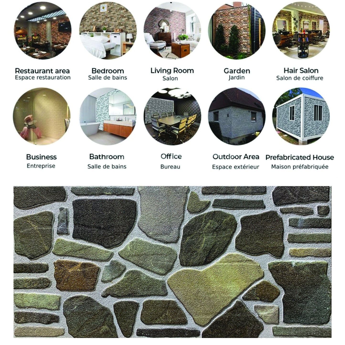 Dundee Deco 3D Wall Panels - Cladding, Charcoal Green Beige Stone Look Wall Paneling, Styrofoam Facing for Interior and Exterior, DIY, Set of 10, Covers 54 sq ft