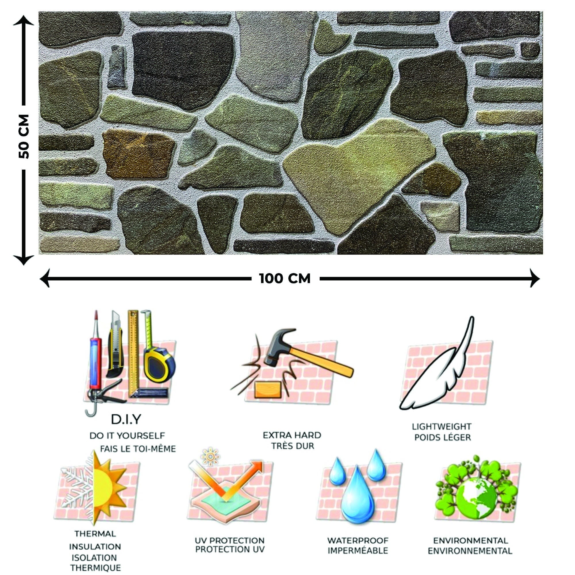 Outlet Charcoal Green Beige Stone Look Wall Paneling, Styrofoam Facing, Single Panel, Covers 5.4 sq ft