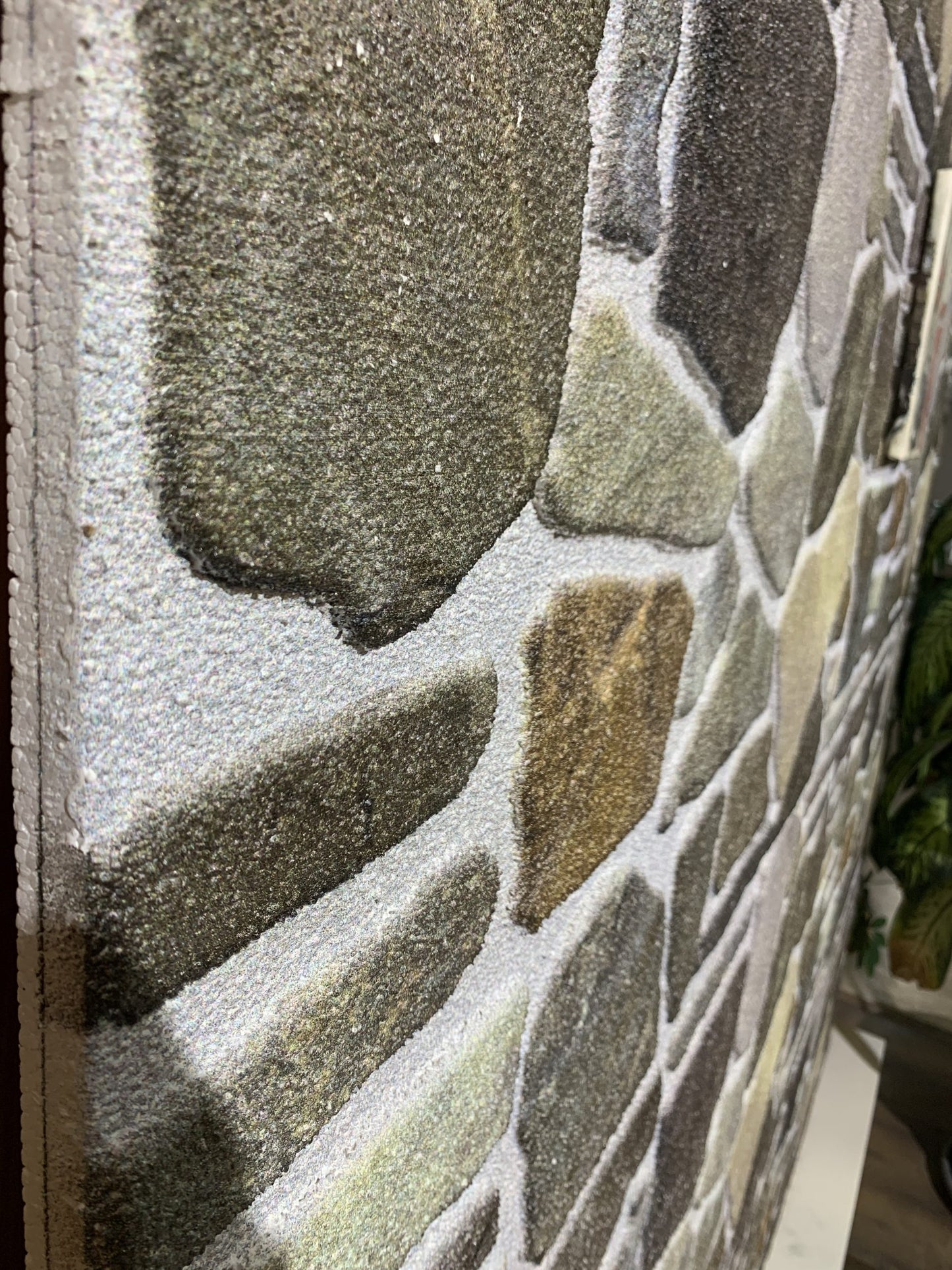 Outlet Charcoal Green Beige Stone Look Wall Paneling, Styrofoam Facing, Single Panel, Covers 5.4 sq ft