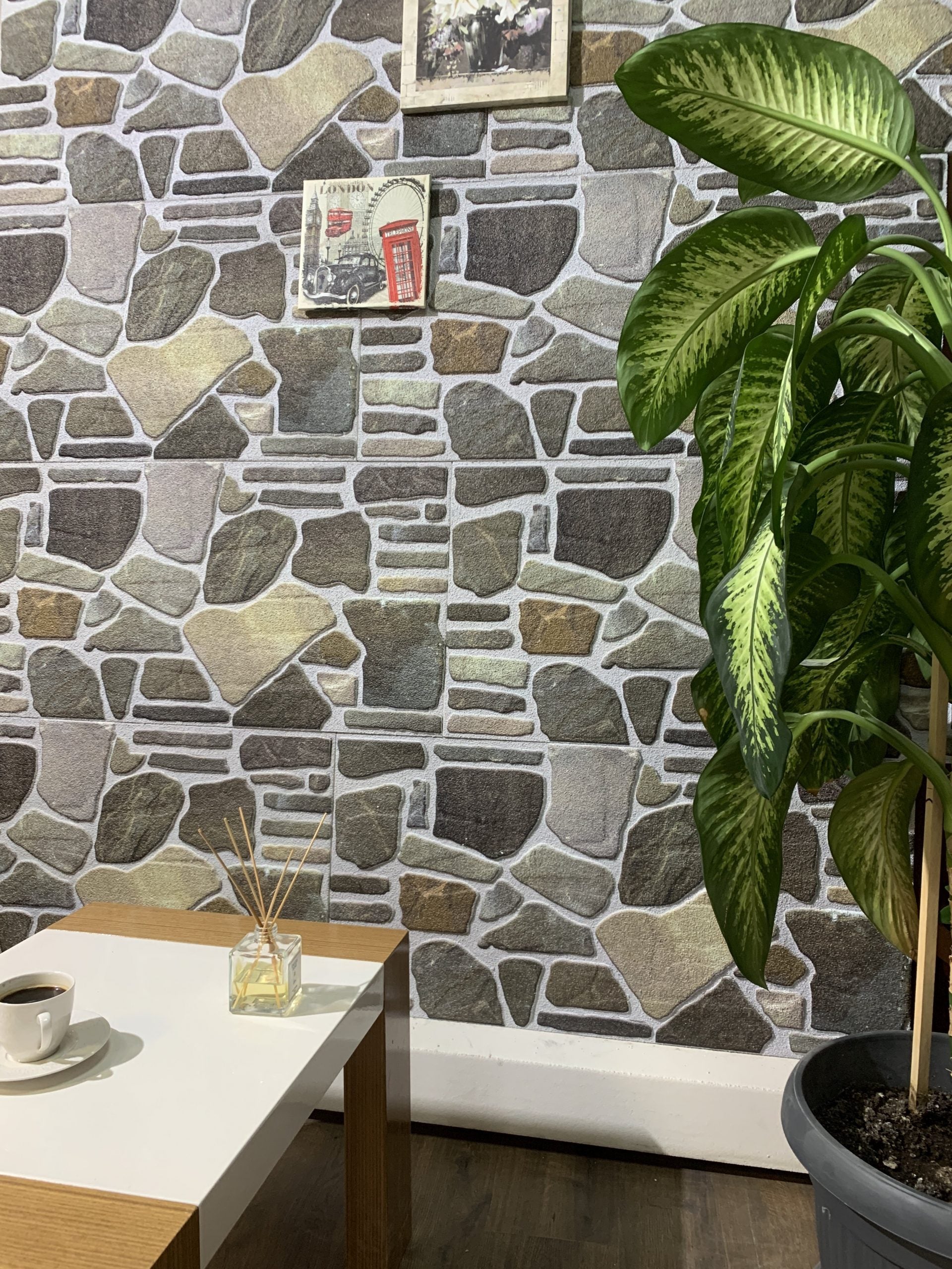 Outlet Charcoal Green Beige Stone Look Wall Paneling, Styrofoam Facing, Single Panel, Covers 5.4 sq ft