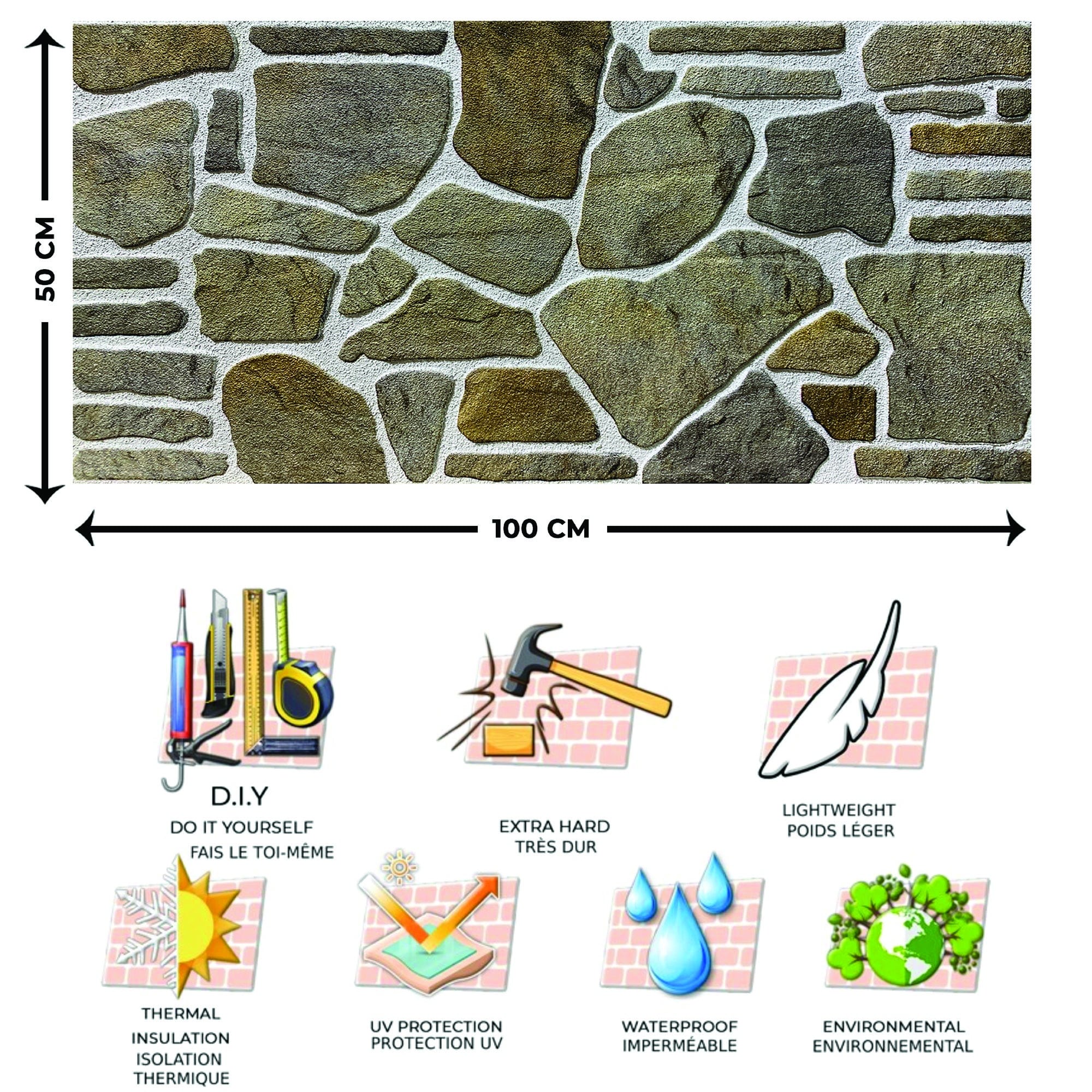 Outlet Grey Caramel White Stone Look Wall Paneling, Styrofoam Facing, Single Panel, Covers 5.4 sq ft