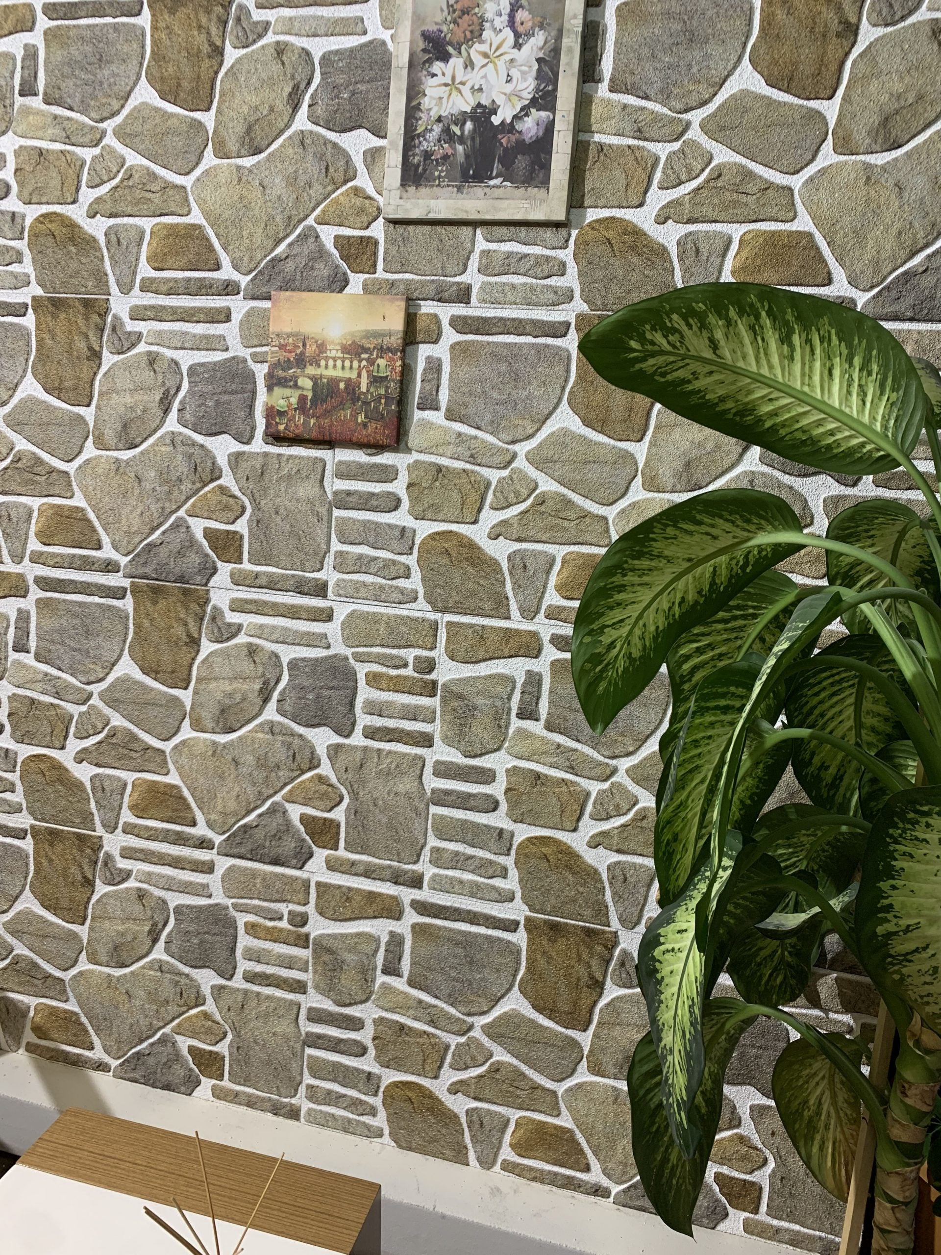 Dundee Deco 3D Wall Panels - Cladding, Grey Caramel White Stone Look Wall Paneling, Styrofoam Facing for Interior and Exterior Applications, DIY, Set of 10, Covers 54 sq ft