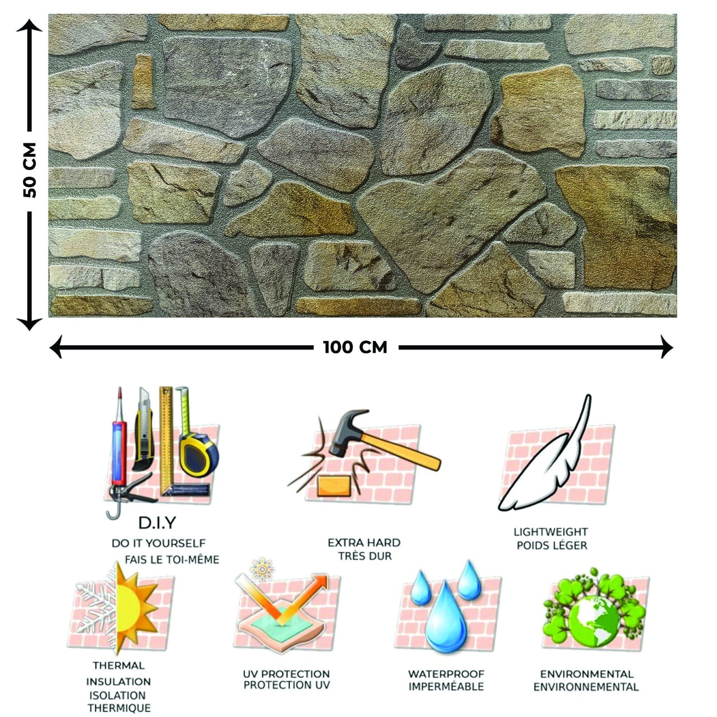 Outlet Grey Gold Stone Look Wall Paneling, Styrofoam Facing, Single Panel, Covers 5.4 sq ft