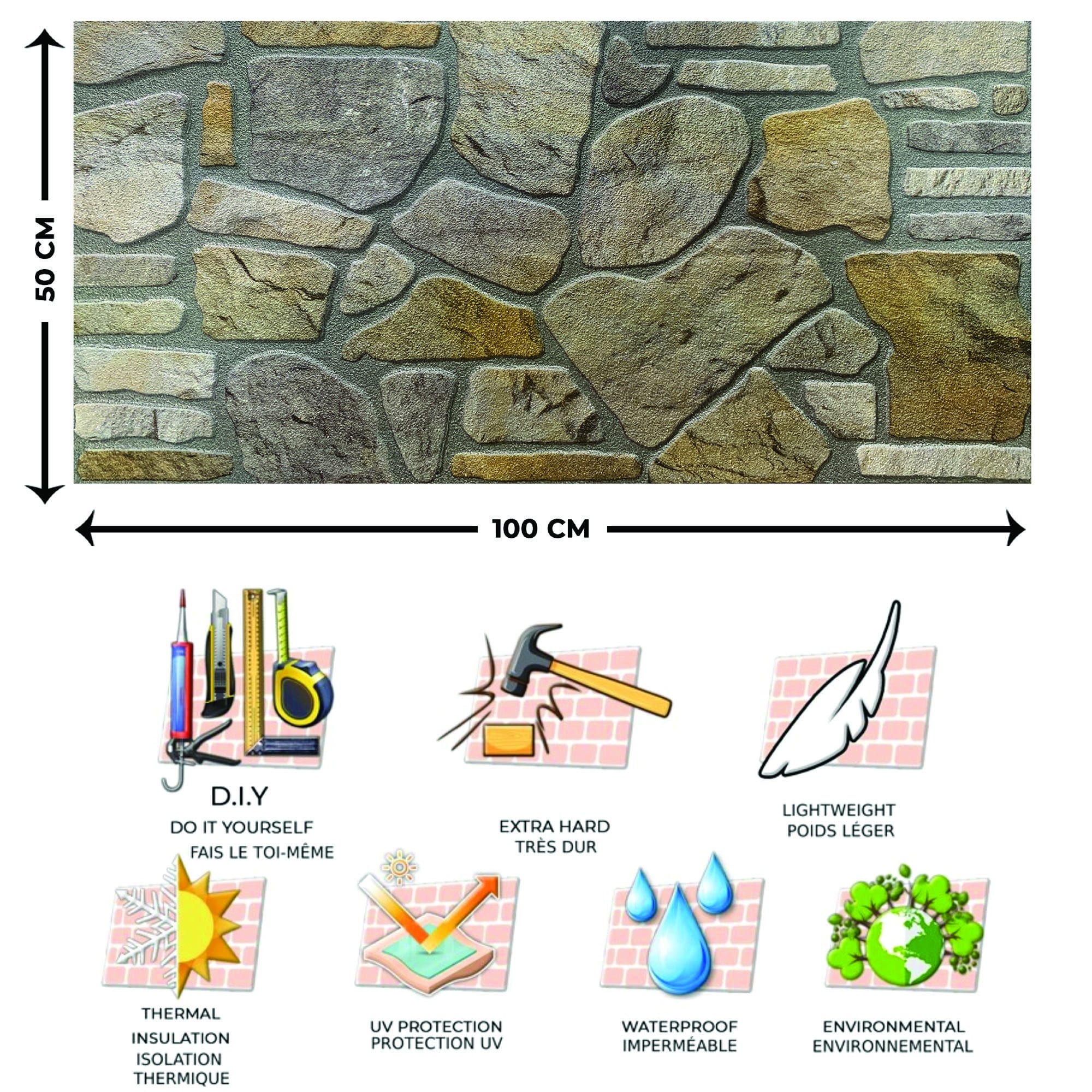 Outlet Grey Gold Stone Look Wall Paneling, Styrofoam Facing, Single Panel, Covers 5.4 sq ft