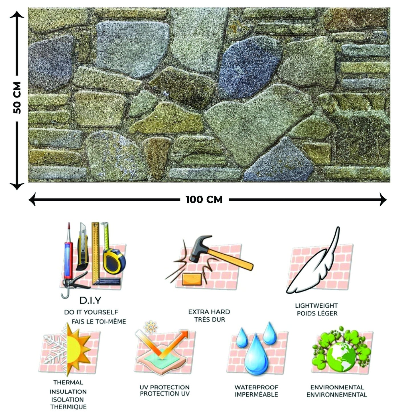 Outlet Blue Grey Buff Stone Look Wall Paneling, Styrofoam Facing, Single Panel, Covers 5.4 sq ft