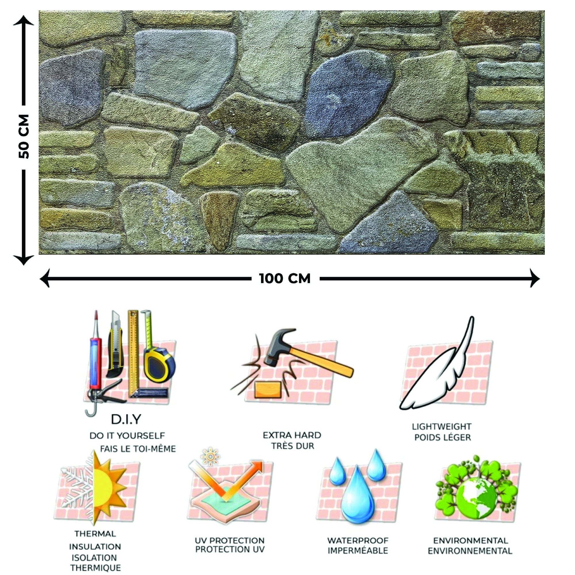 Outlet Blue Grey Buff Stone Look Wall Paneling, Styrofoam Facing, Single Panel, Covers 5.4 sq ft