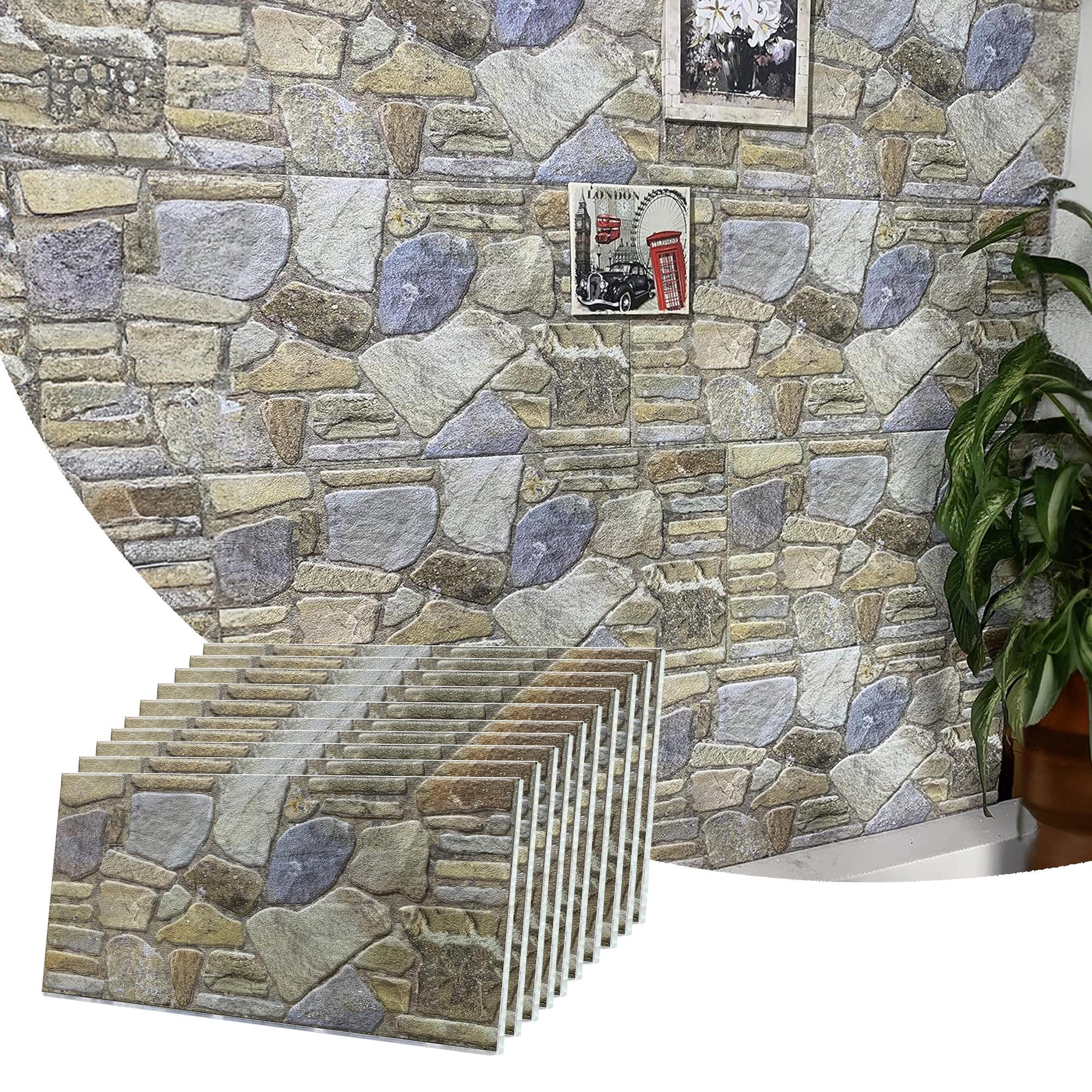 Dundee Deco 3D Wall Panels - Cladding, Blue Grey Buff Stone Look Wall Paneling, Styrofoam Facing for Interior and Exterior Applications, DIY, Set of 10, Covers 54 sq ft