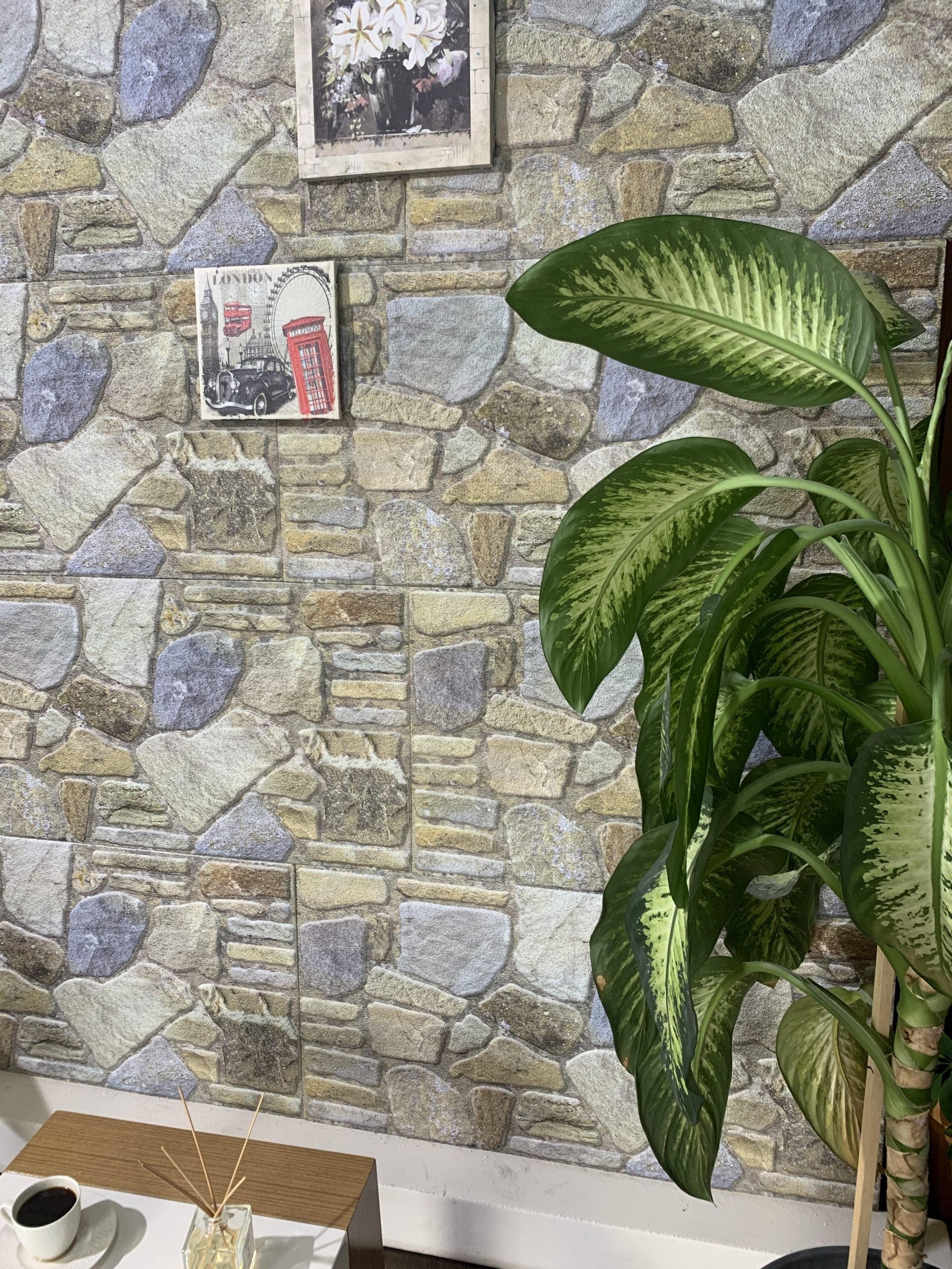 Outlet Blue Grey Buff Stone Look Wall Paneling, Styrofoam Facing, Single Panel, Covers 5.4 sq ft