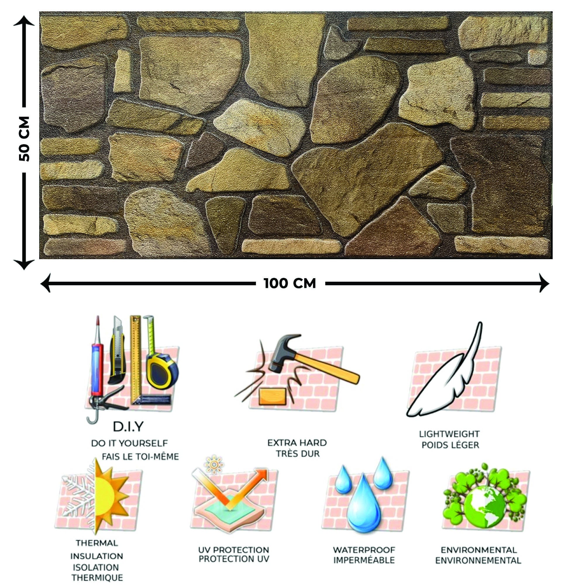 Outlet Brown Hazel Gold Stone Look Wall Paneling, Styrofoam Facing, Single Panel, Covers 5.4 sq ft