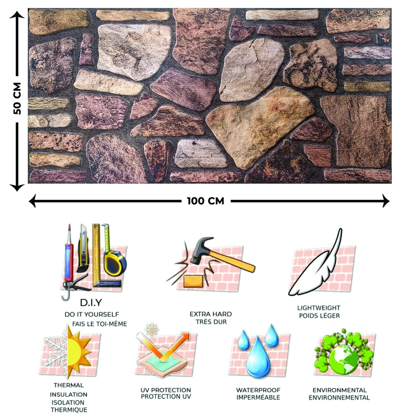 Outlet Mahogany Brown Stone Look Wall Paneling, Styrofoam Facing, Single Panel, Covers 5.4 sq ft