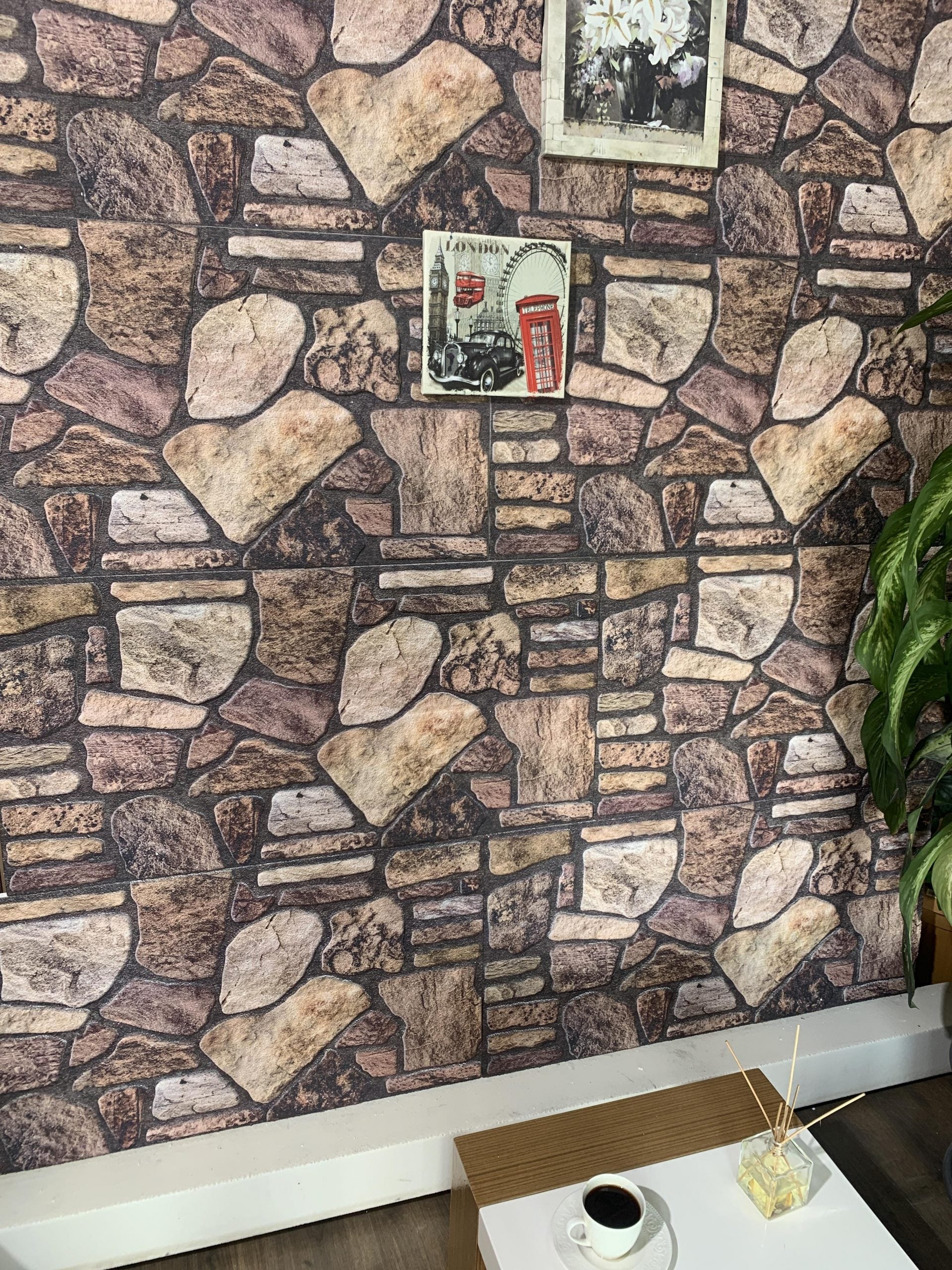 Outlet Mahogany Brown Stone Look Wall Paneling, Styrofoam Facing, Single Panel, Covers 5.4 sq ft